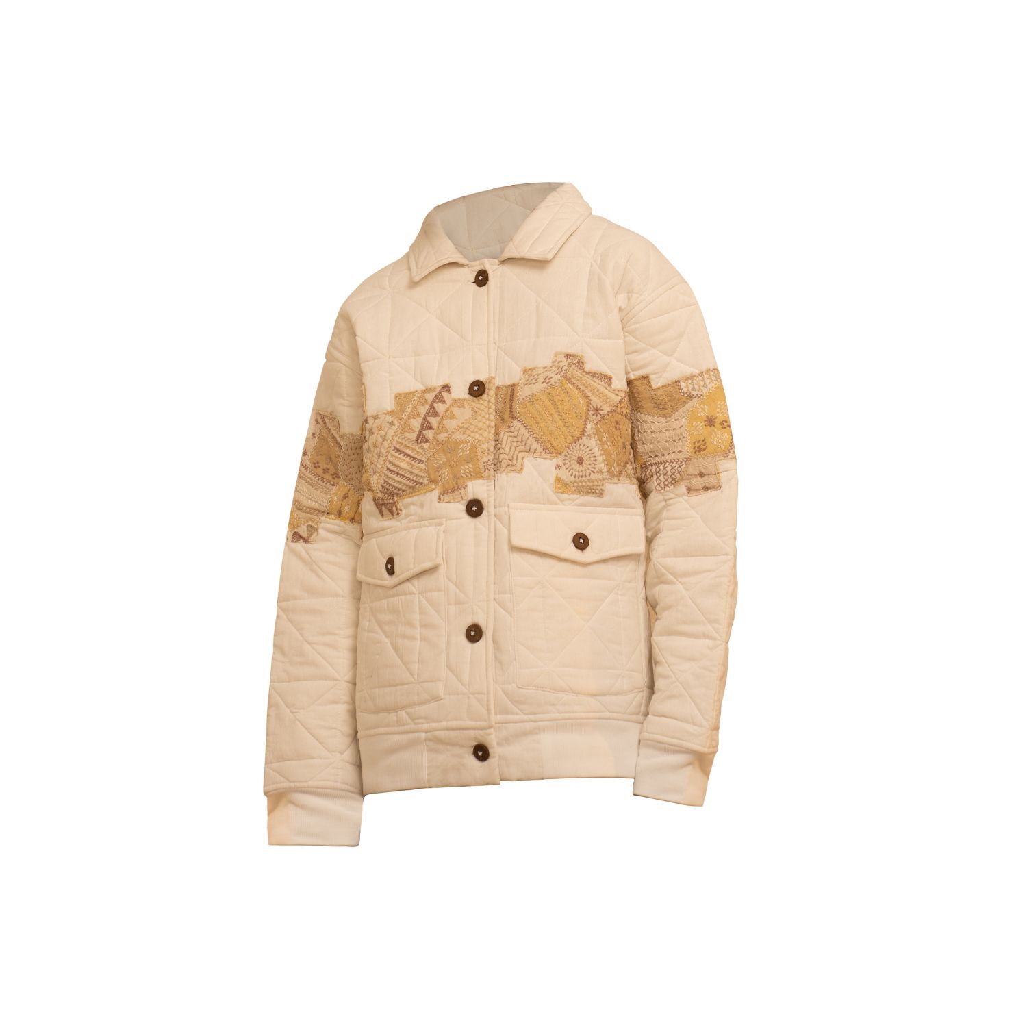 Tega Collective Women's White Samudram Quilted Patchwork Jacket In White