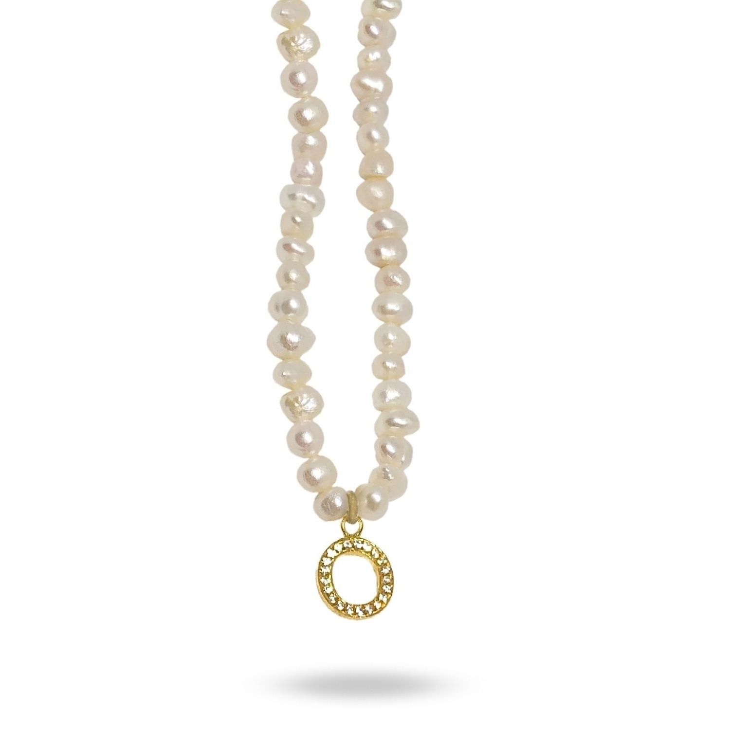 Linya Jewellery Women's Gold Mono Letter Pearl Necklace O In Gold