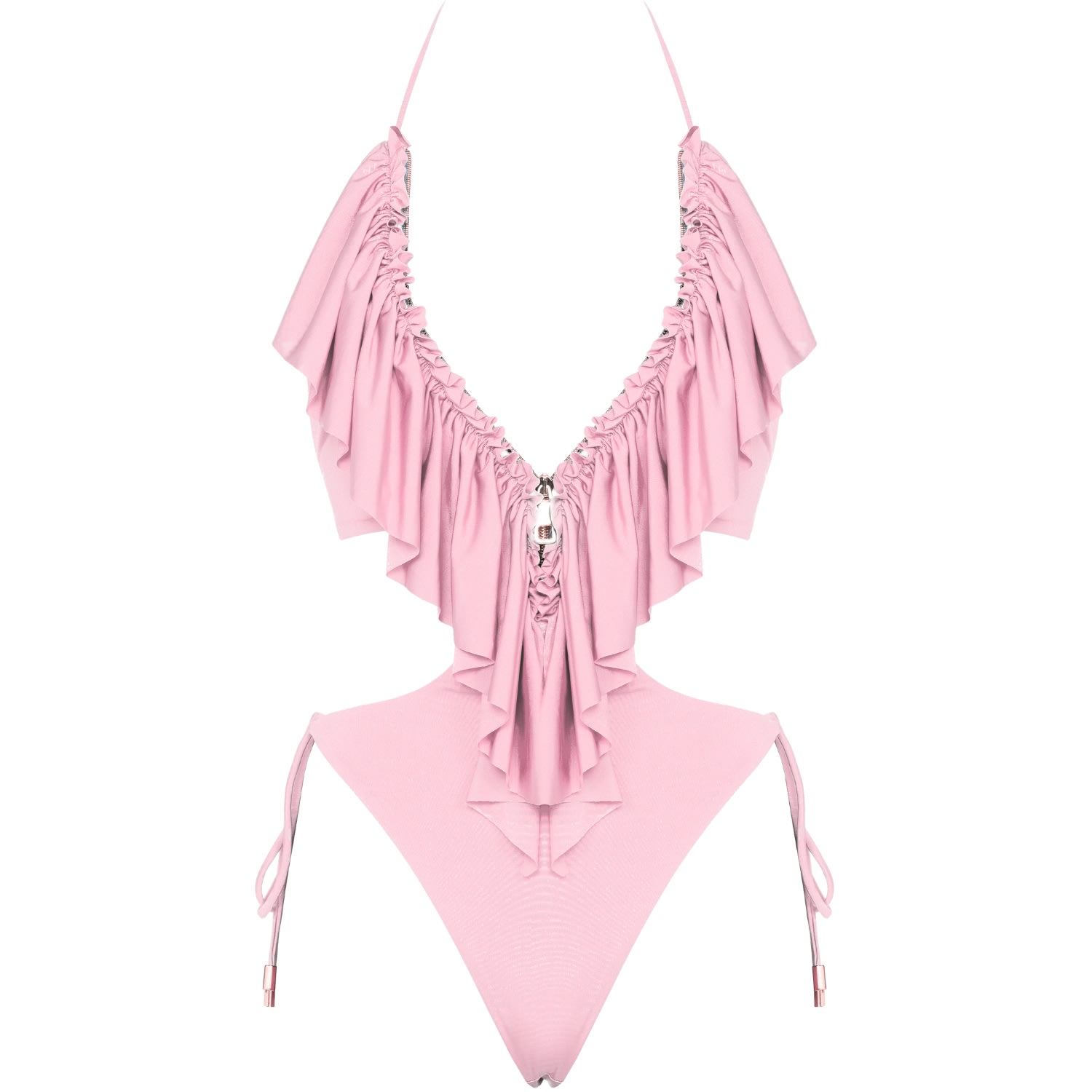 Antoninias Women's Rose Gold Hortenzis Ruffled One-piece Swimsuit With Adjustable Zip In Rose