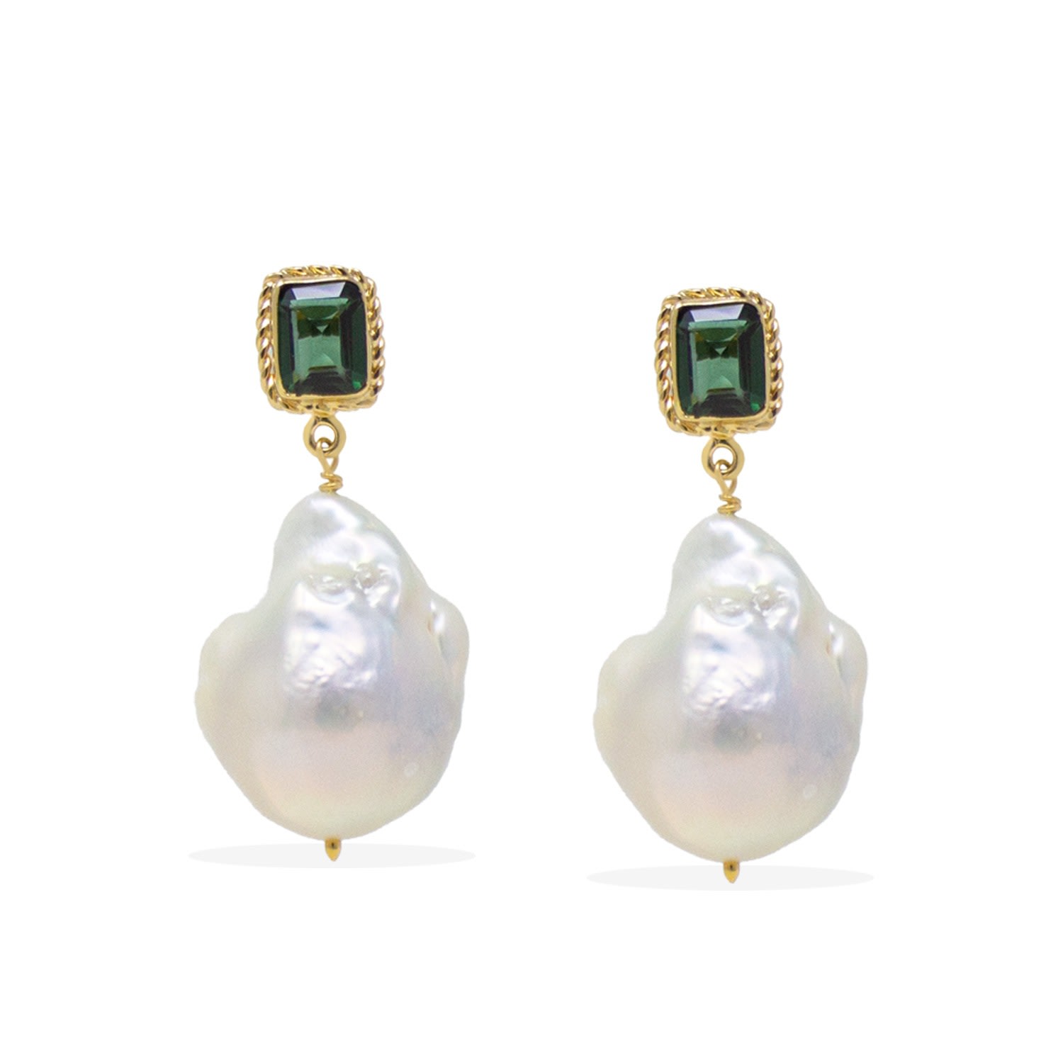 Women’s Green / Gold Luccichio Gold Vermeil Green Agate & Pearl Earrings Vintouch Italy