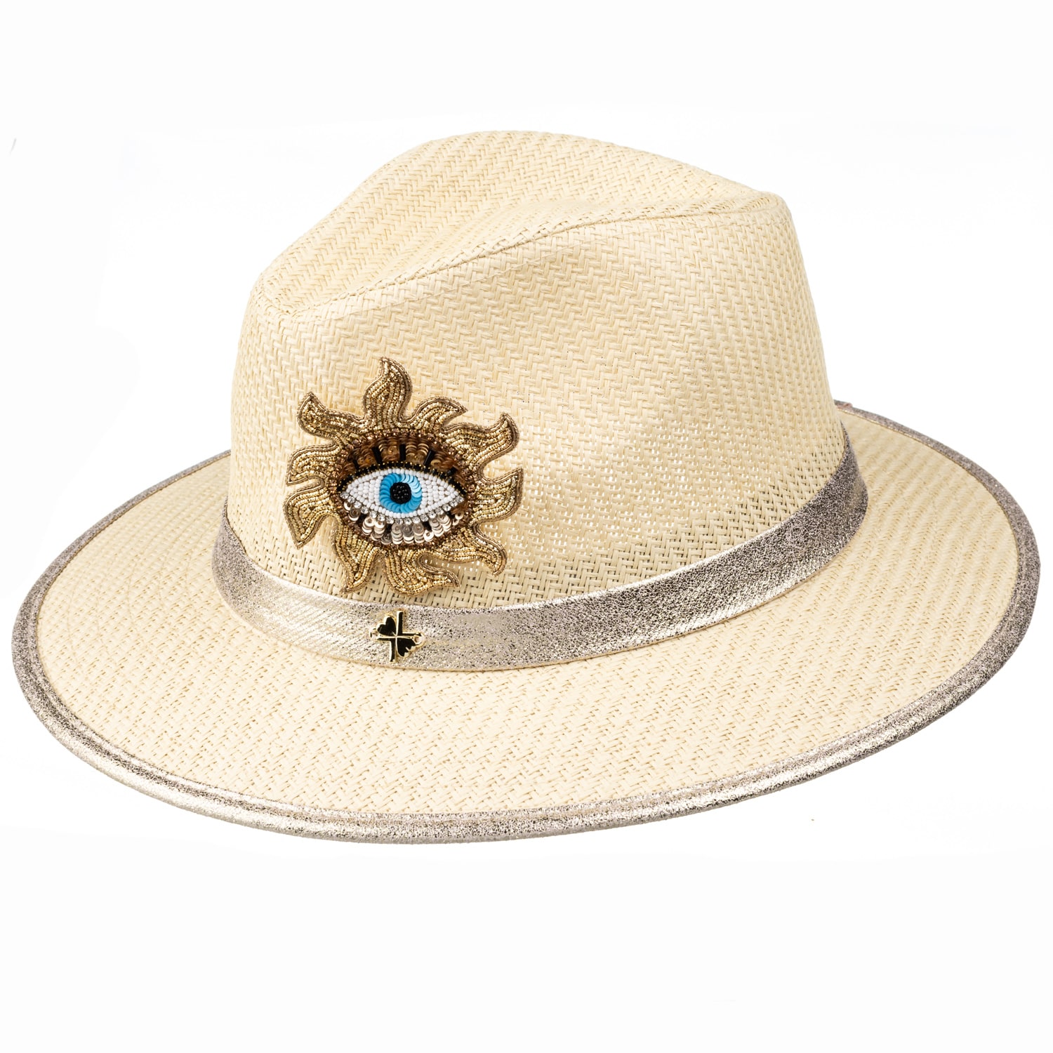 Women’s Neutrals Straw Woven Hat With Embellished Mystic Eye Brooch - Cream One Size Laines London