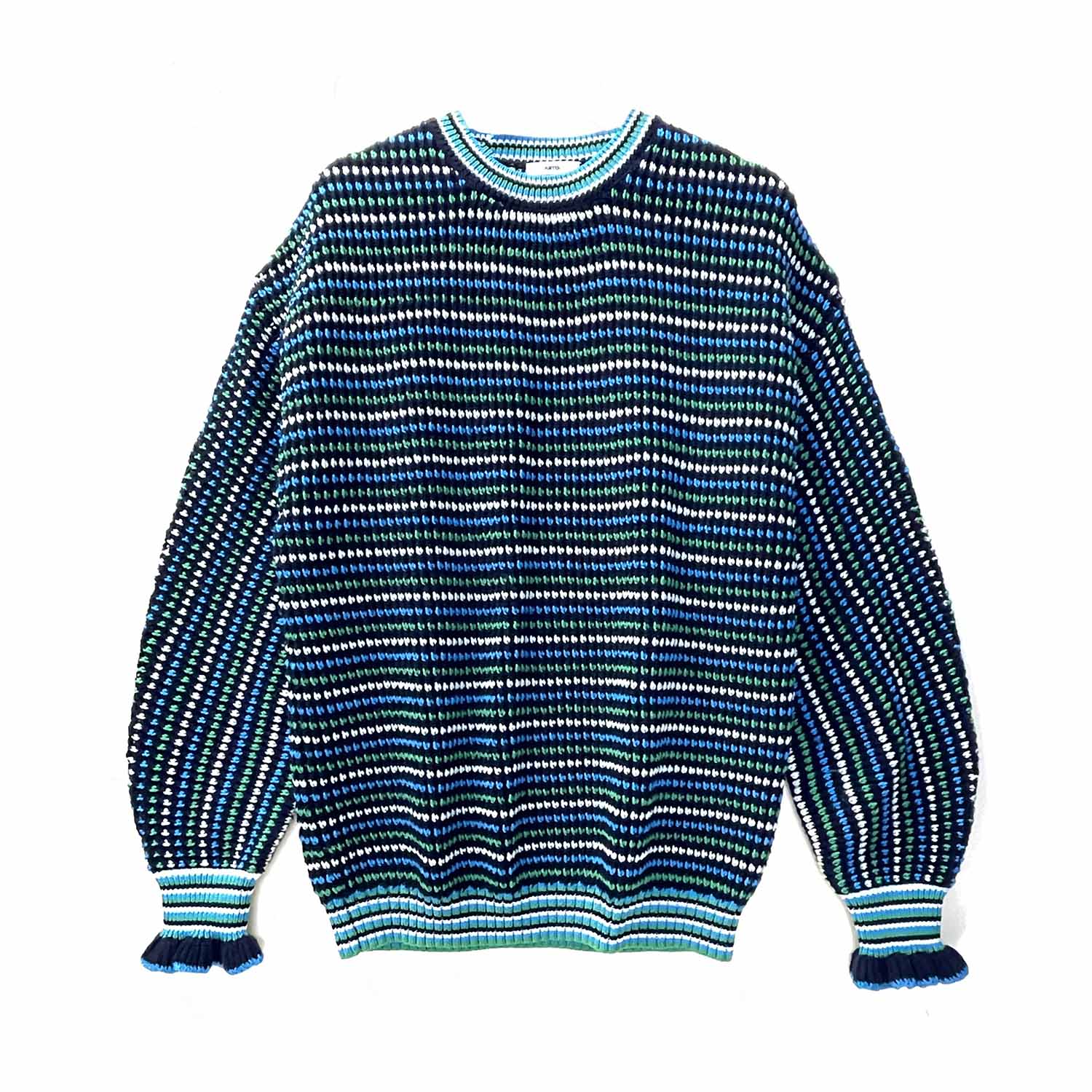 Women’s Yeah! Cozy Wool Ruffles Stripes Oversized Pullover - Green One Size Arto.