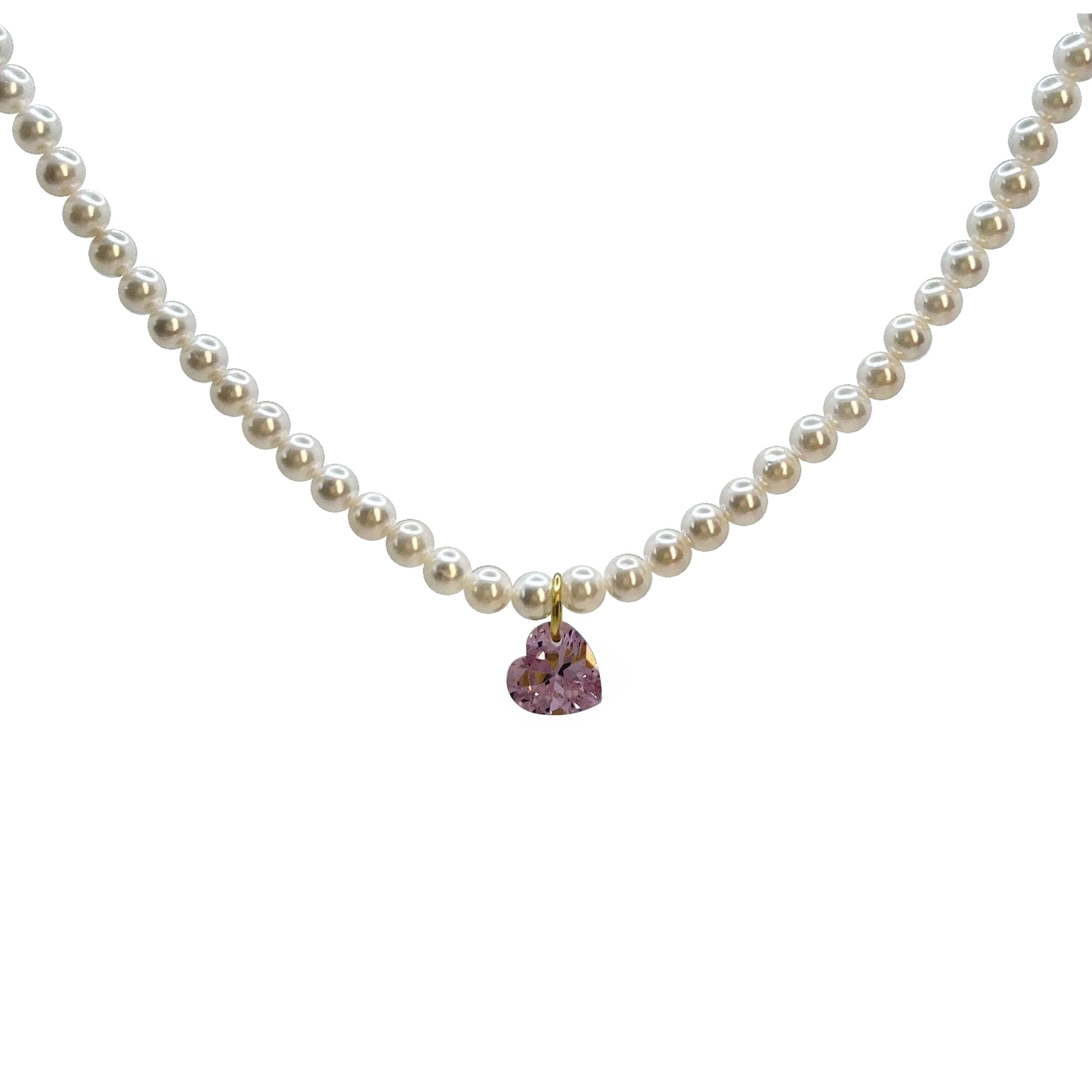 Women’s Pink / Purple Hearts Zircon Pearl Necklace - Pink Ninemoo