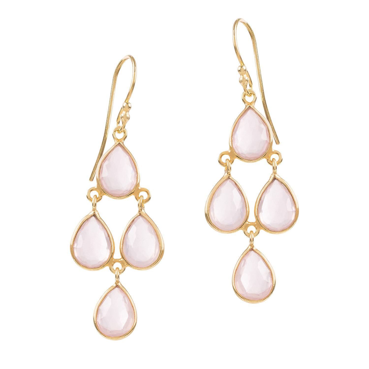 Women’s Gold / Pink / Purple Sophia Pink Quartz And Gold Chandelier Earrings Amadeus