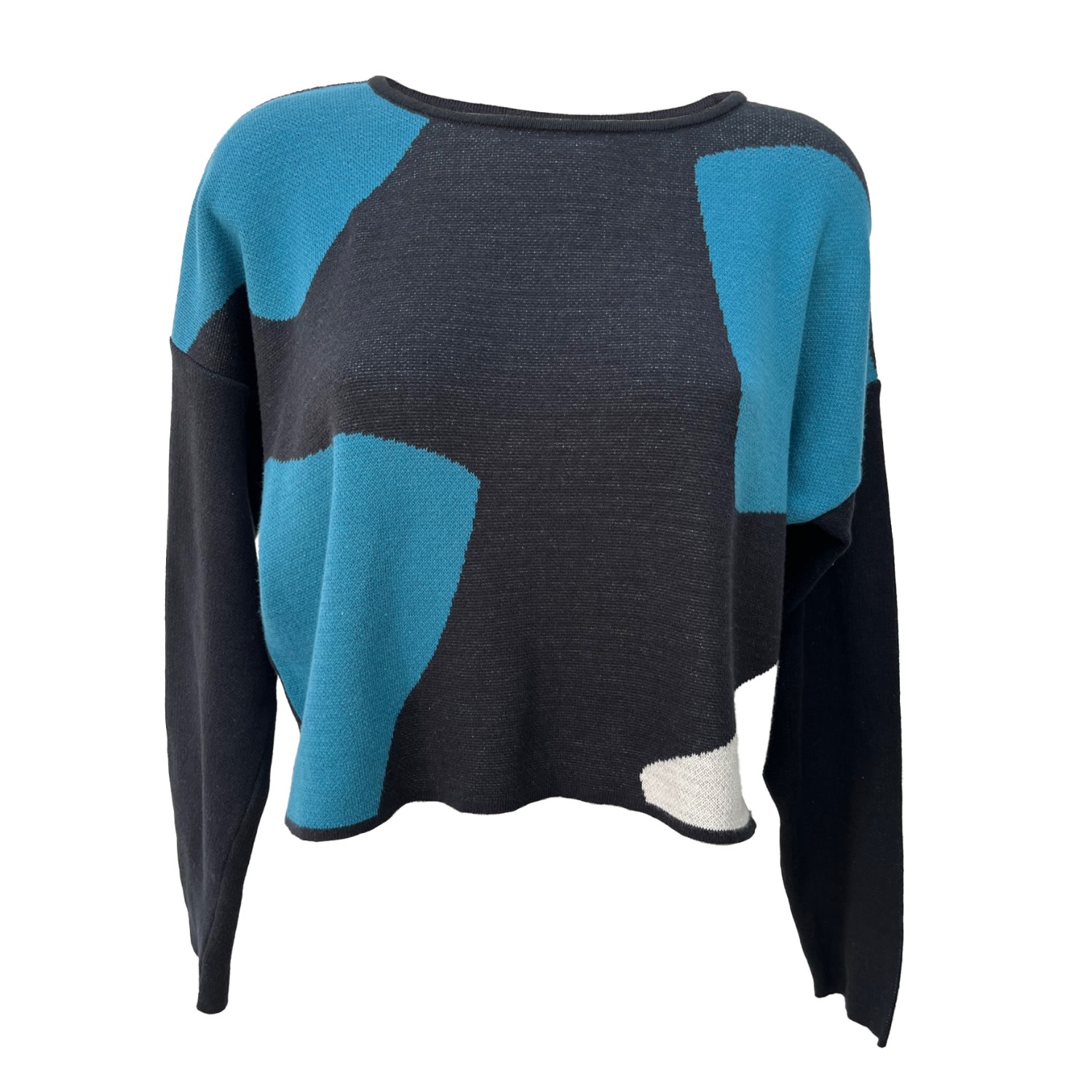 Women’s Black / Blue / White Irregular Square Sweater Small Sisu Sisu