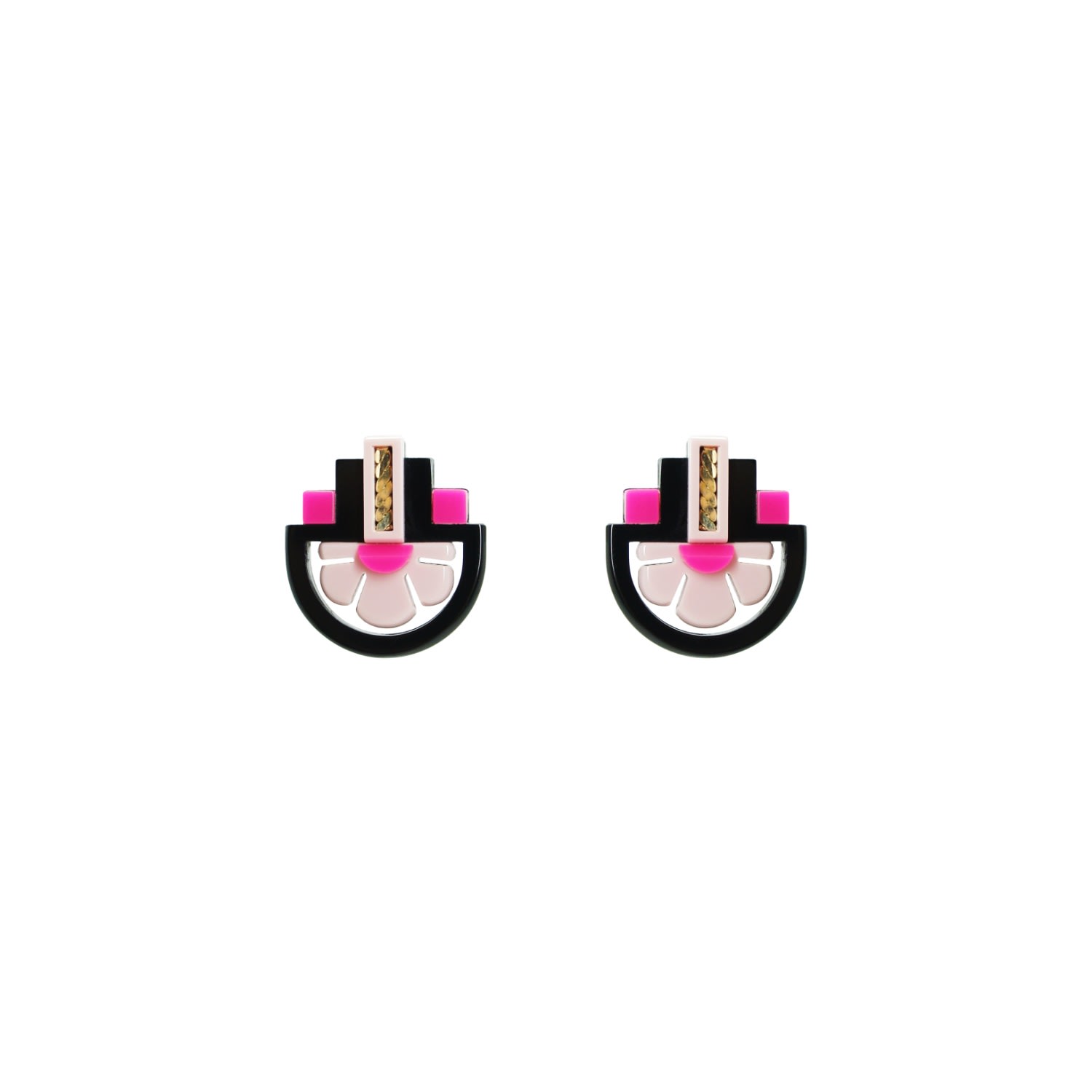 Gissa Bicalho Women's Pink / Purple Acrylic Handmade Earring Three Flowers Pink