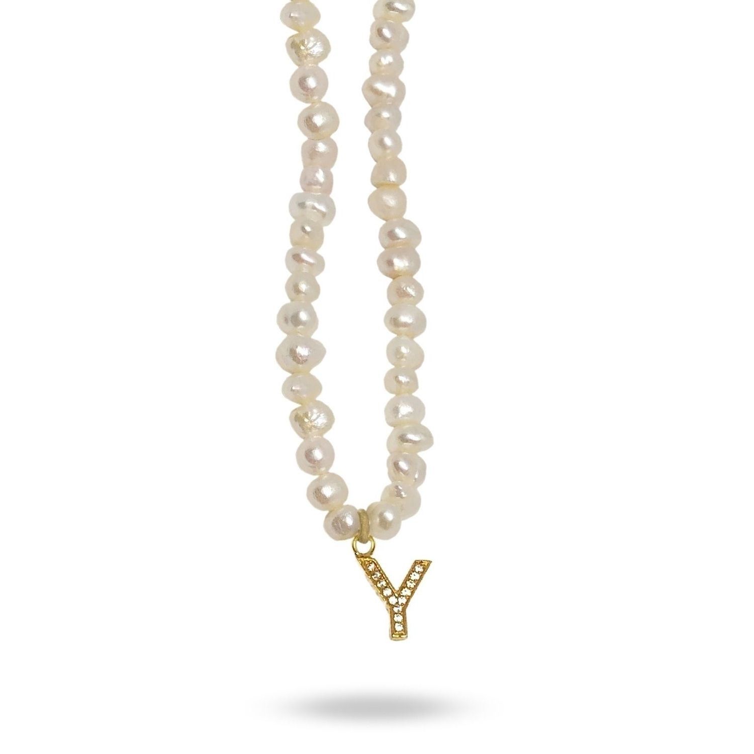 Women’s Gold Mono Letter Pearl Necklace Y Linya Jewellery