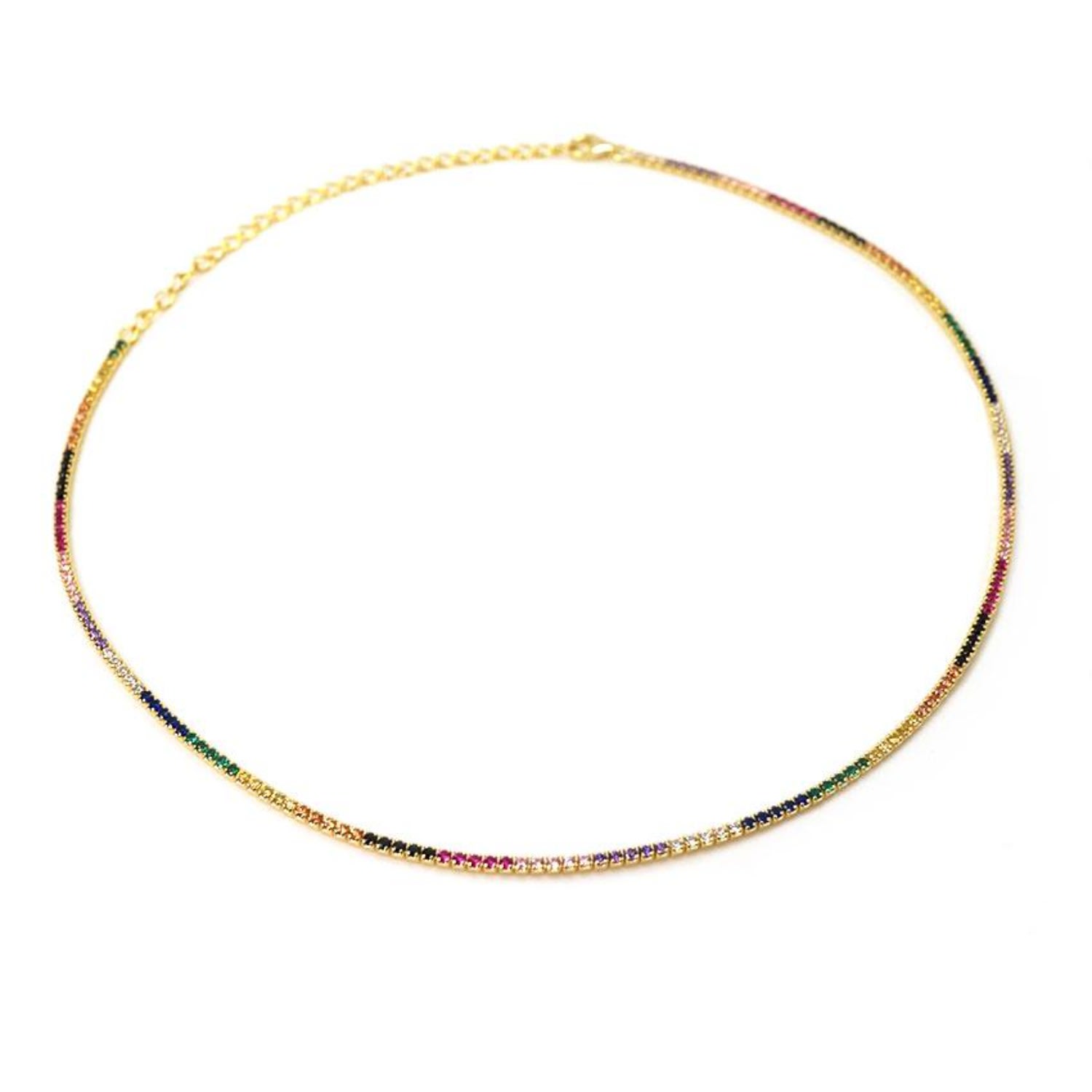 Women’s Gold Thin Tennis Necklace - Multicolor Shymi