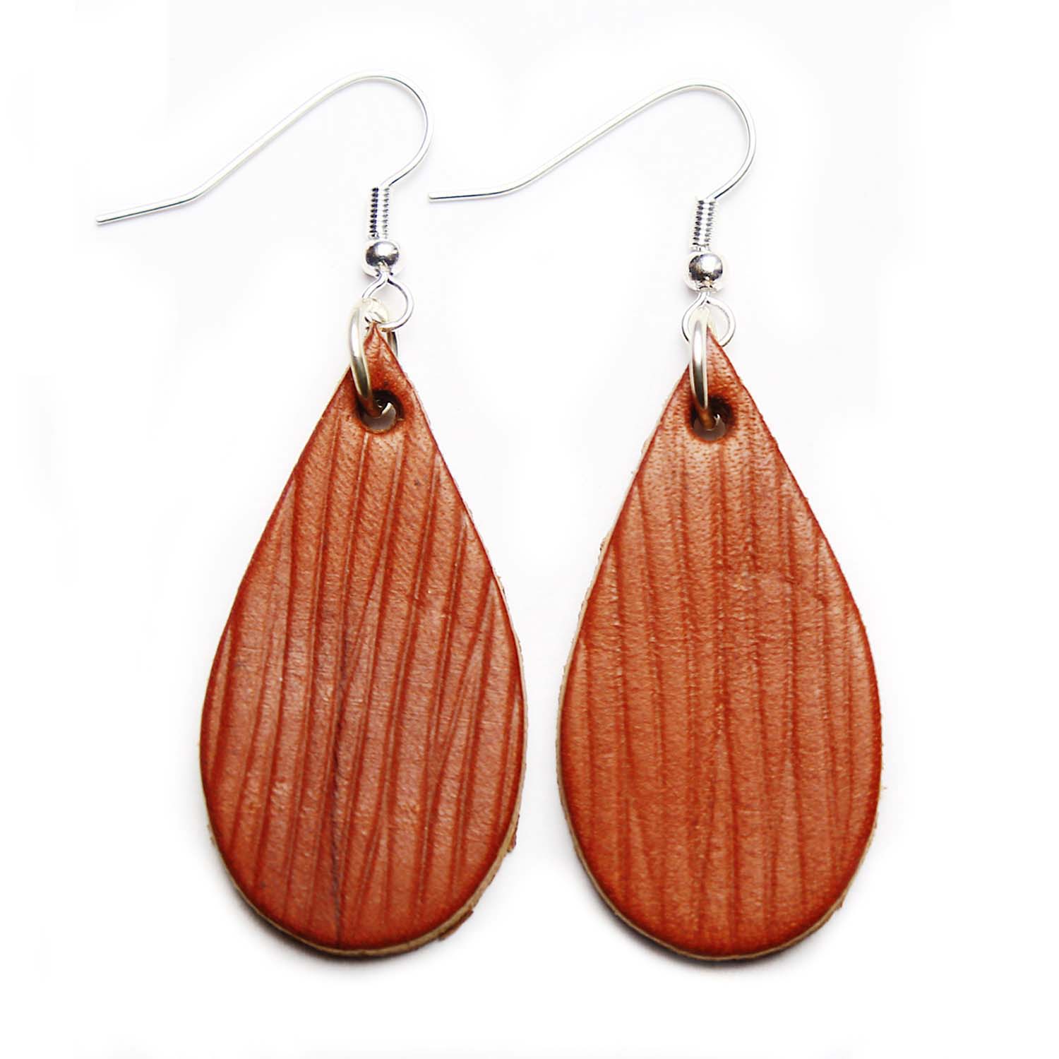 N'damus London Women's Brown Auricle Textured Chestnut Leather Earrings In Brown