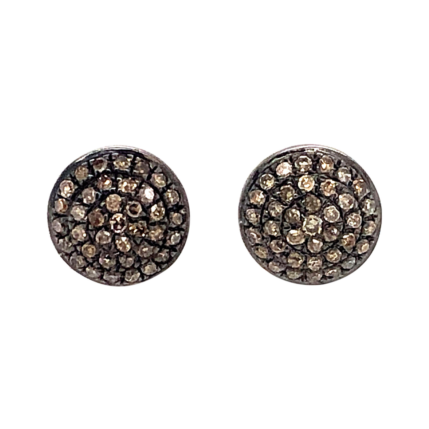 Women’s Grey / White Natural Diamond Pave Round Stud Earrings 18K Gold 925 Sterling Silver Artisan