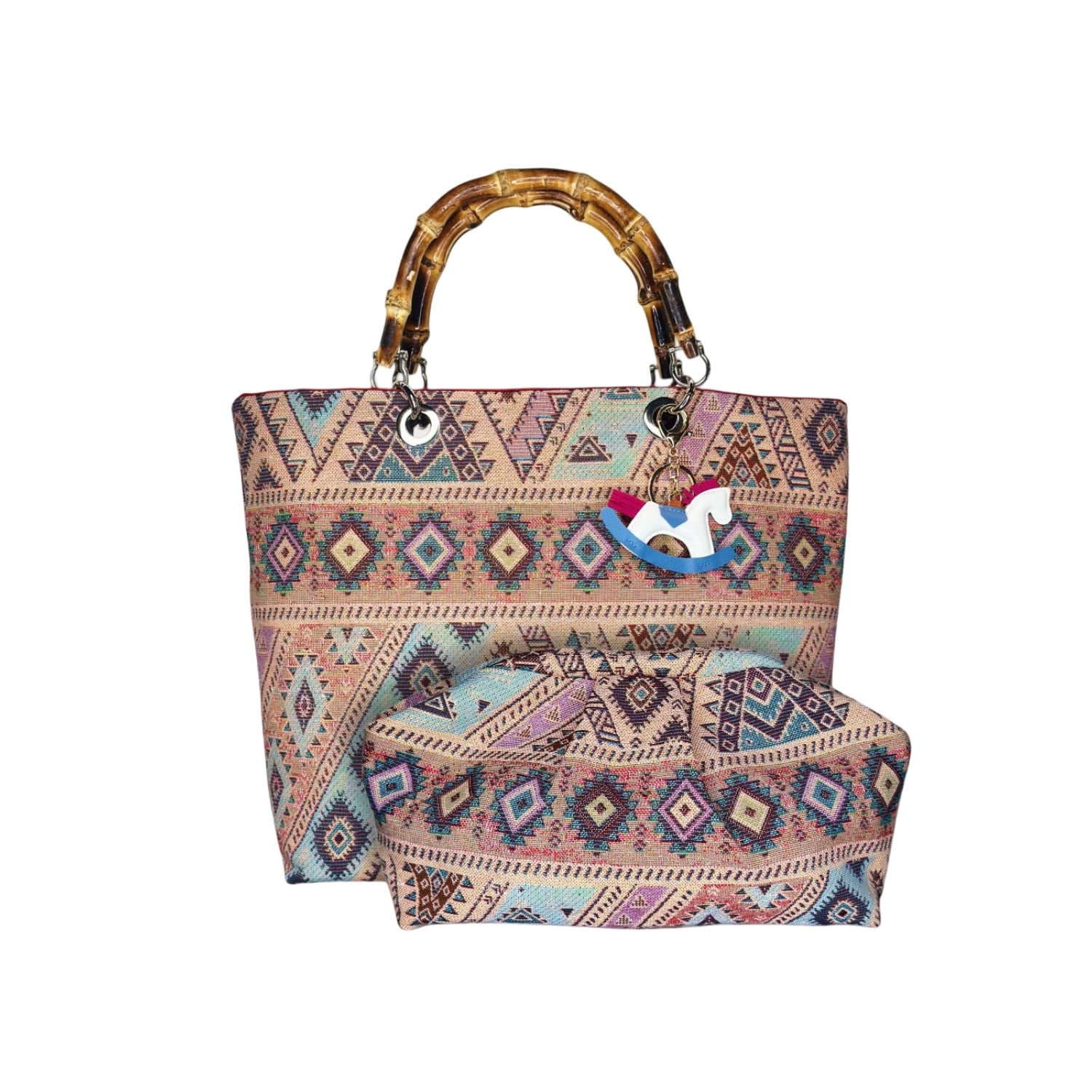 Ruj Heritage Women's Picnic Bag + Puffy Bag Boho Pink In Pink