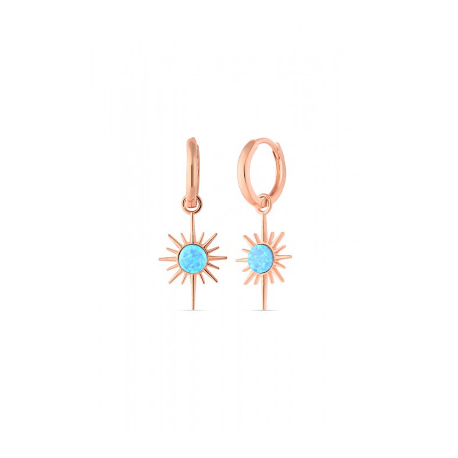 Women’s Blue Opal Northern Star Starburst Drop Hoop Earring Sterling Silver - Rose Gold Spero London