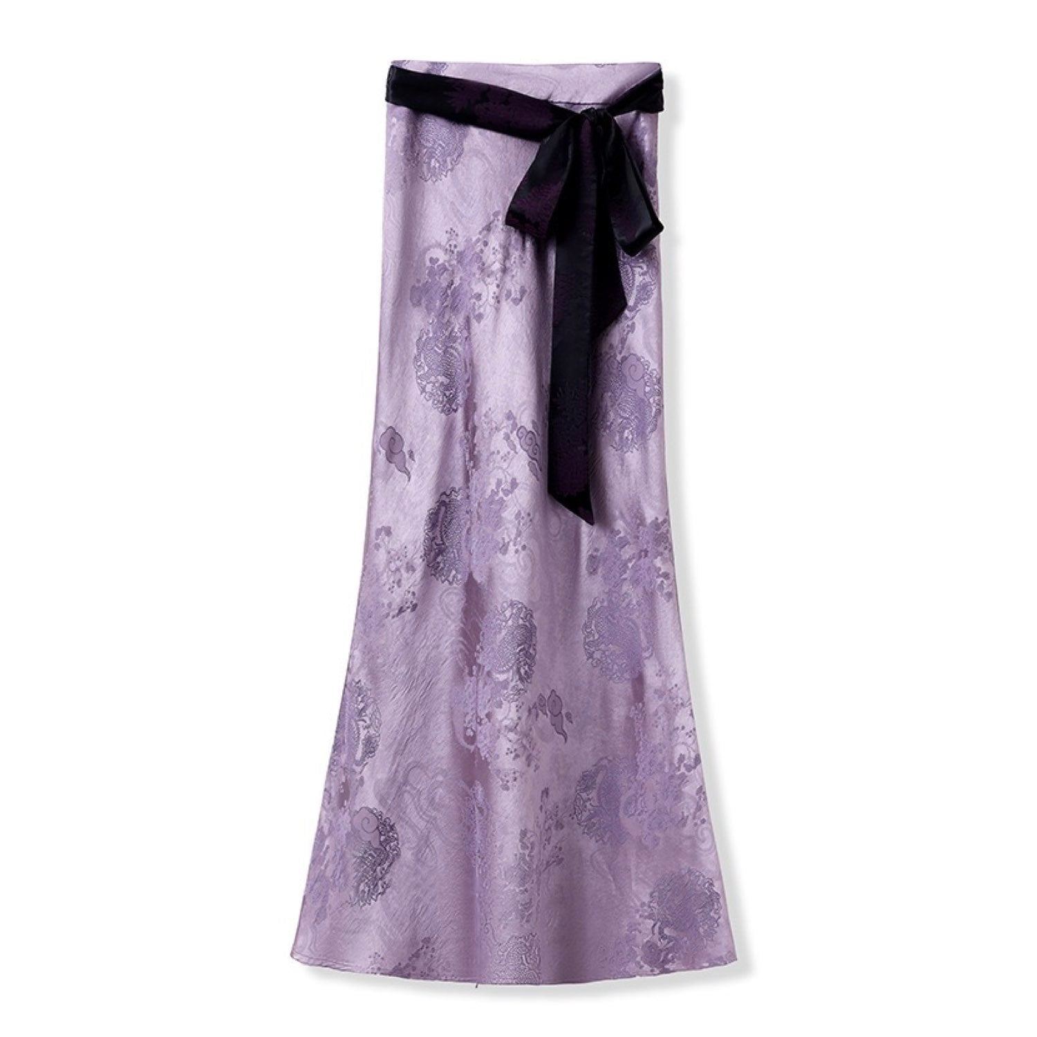 Jiaying Wang Wjy Studio London Women's Pink / Purple Bamboo Purple Floral Silk Skirt With Belt In Pink/purple