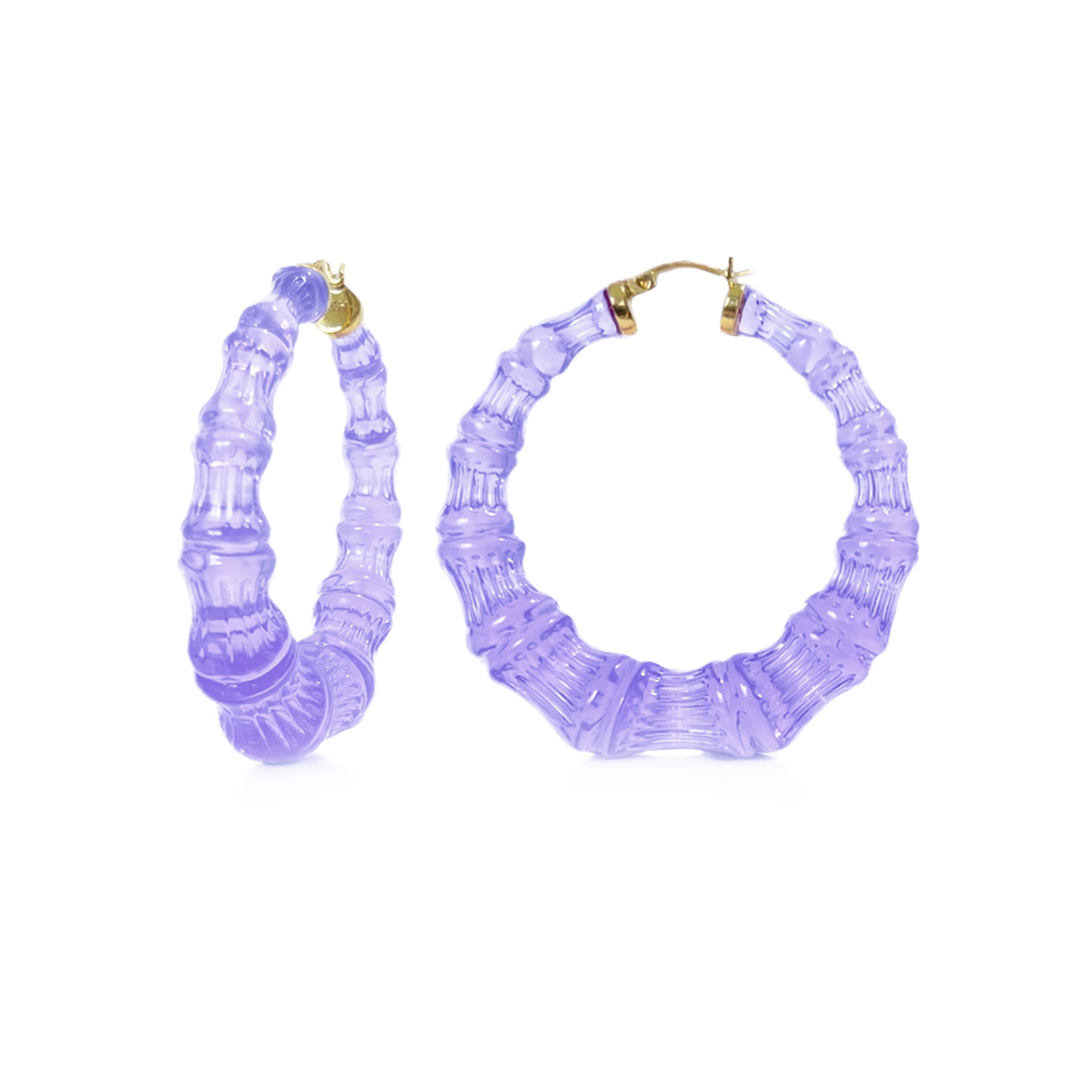 Gold & Honey Women's Pink / Purple / Gold Periwinkle Lucite Bamboo Hoop Earrings