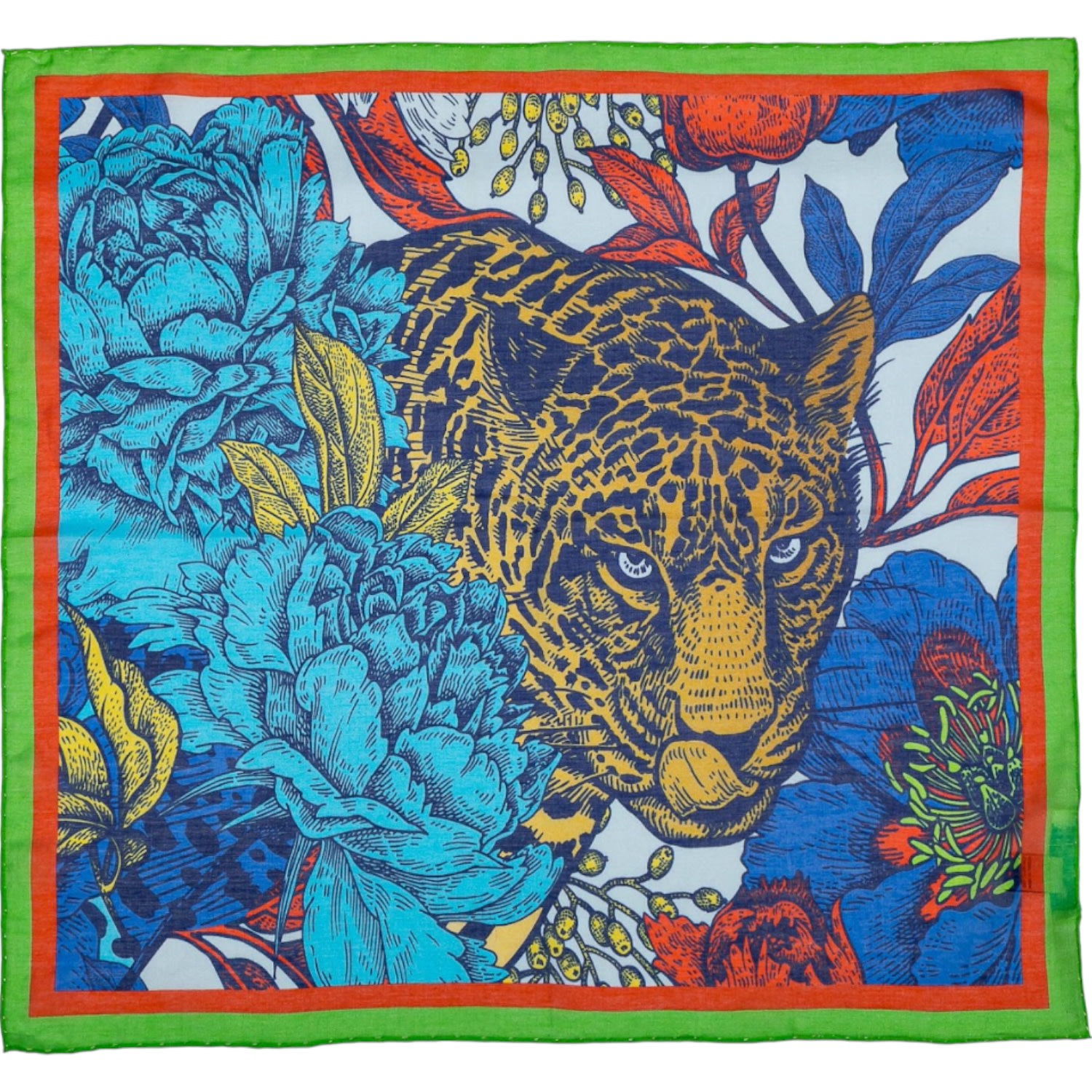 Perlavera Women's Romy Face Blue Printed Cotton Silk Small Scarf