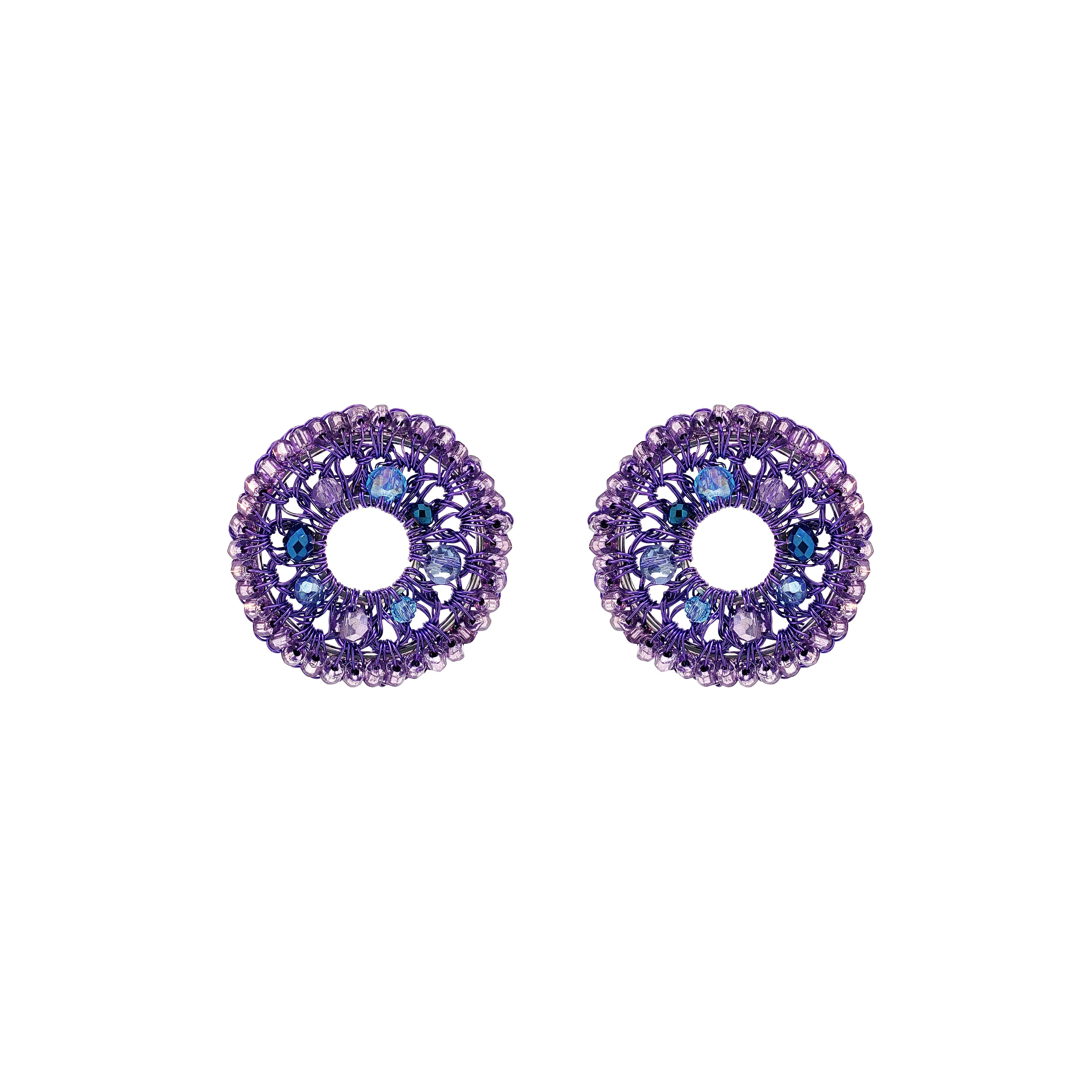 Lavish By Tricia Milaneze Women's Blue / Pink / Purple Neon Purple Mix Moira Maxi Post Handmade Earrings