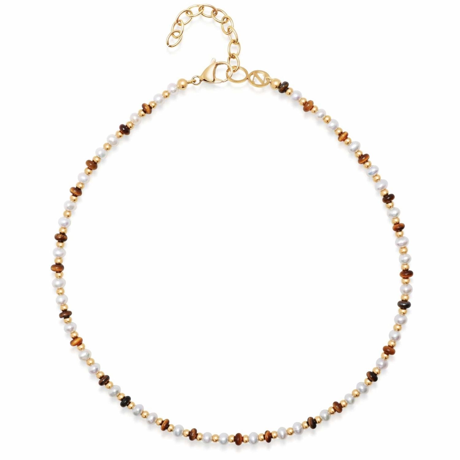 Nialaya Women's Mini Beaded Choker With Pearls And Tiger Eye