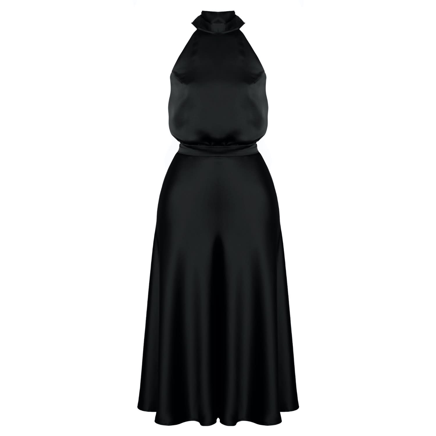 black satin halter dress