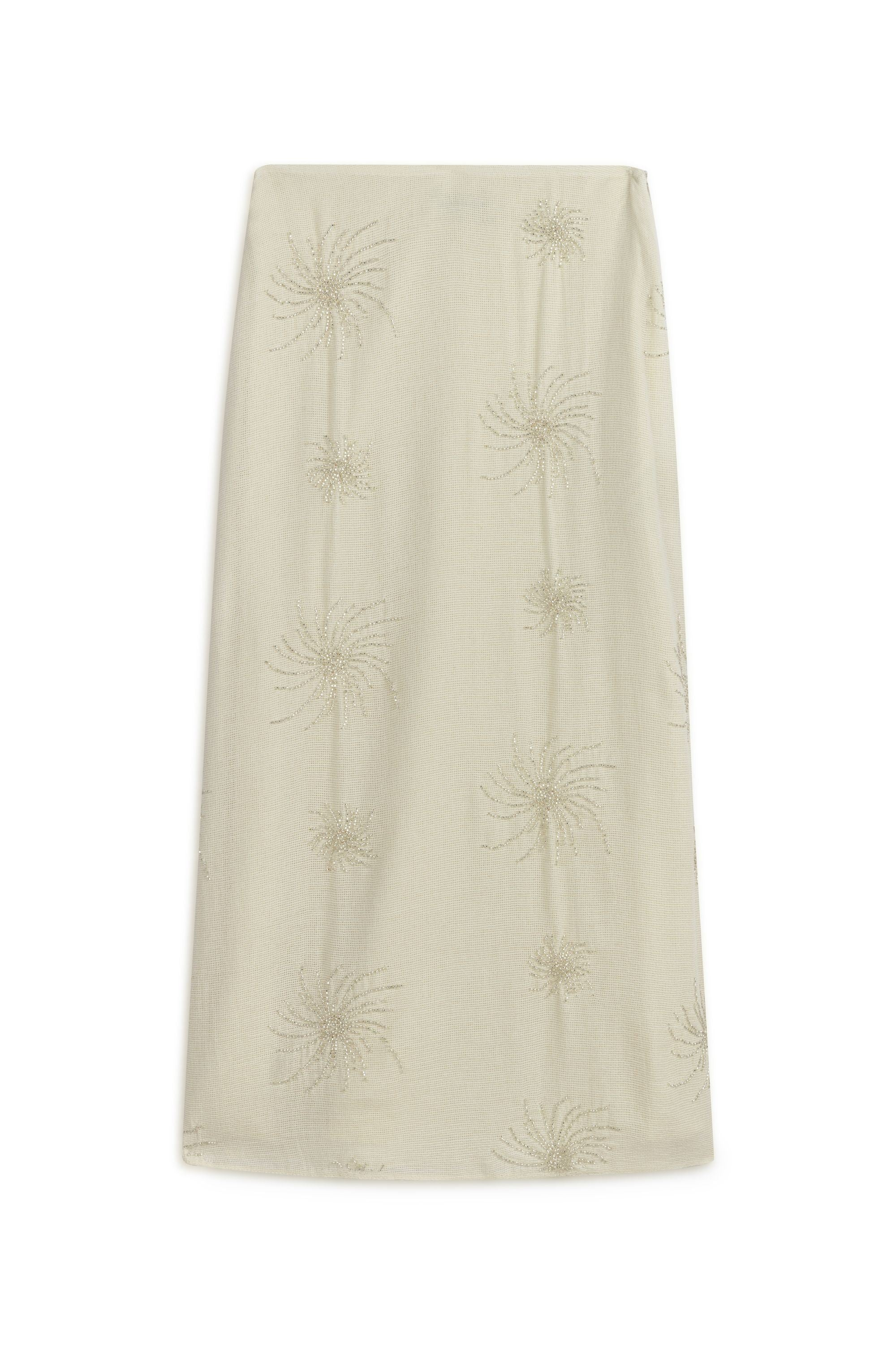 Nocturne Women's White Beaded Embroidered Midi Skirt