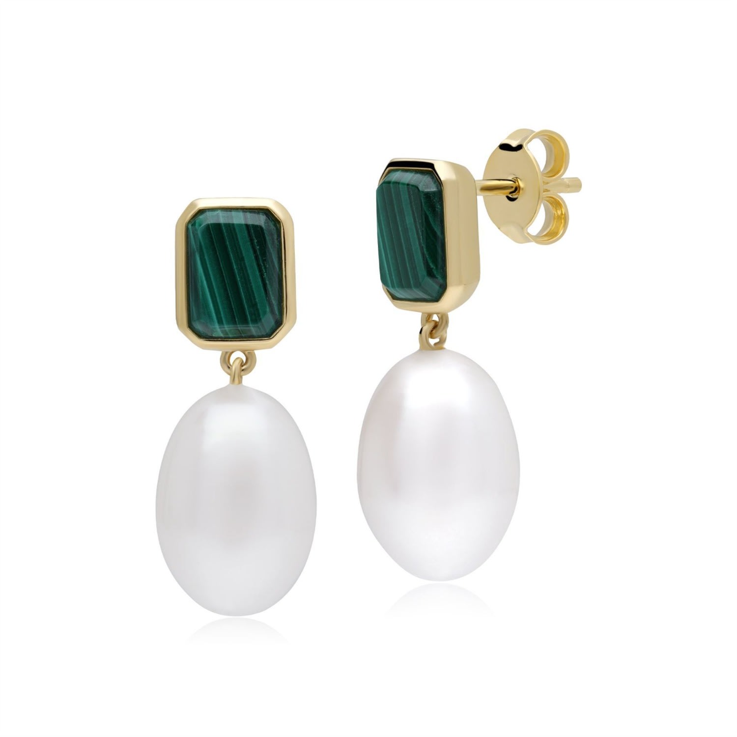 Women’s Green Ecfew Gold Plated Sterling Silver Malachite & Pearl Drop Earrings Gemondo