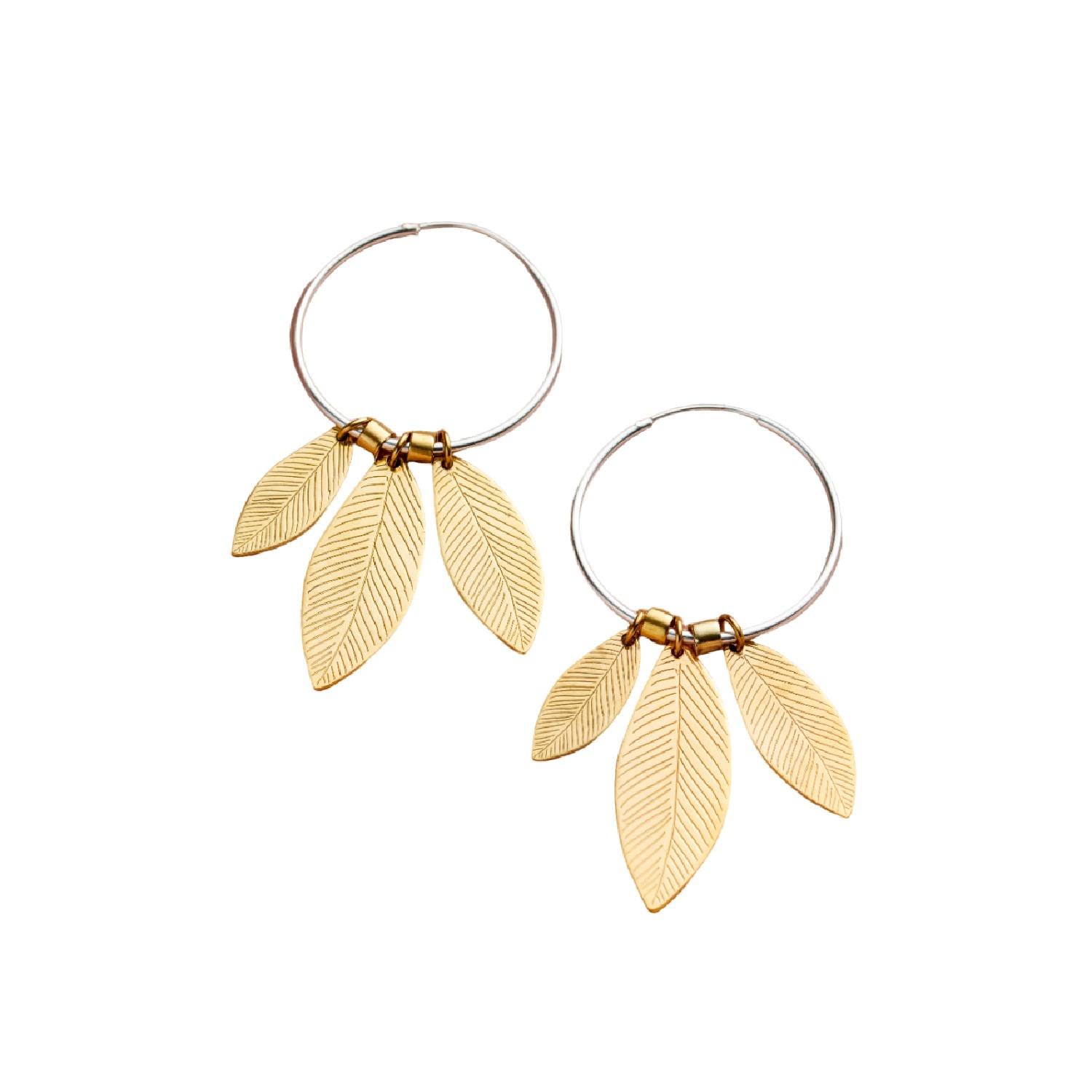 Women’s Yellow Gold Plated Family Leaf Charm Hoop Earrings Posh Totty Designs