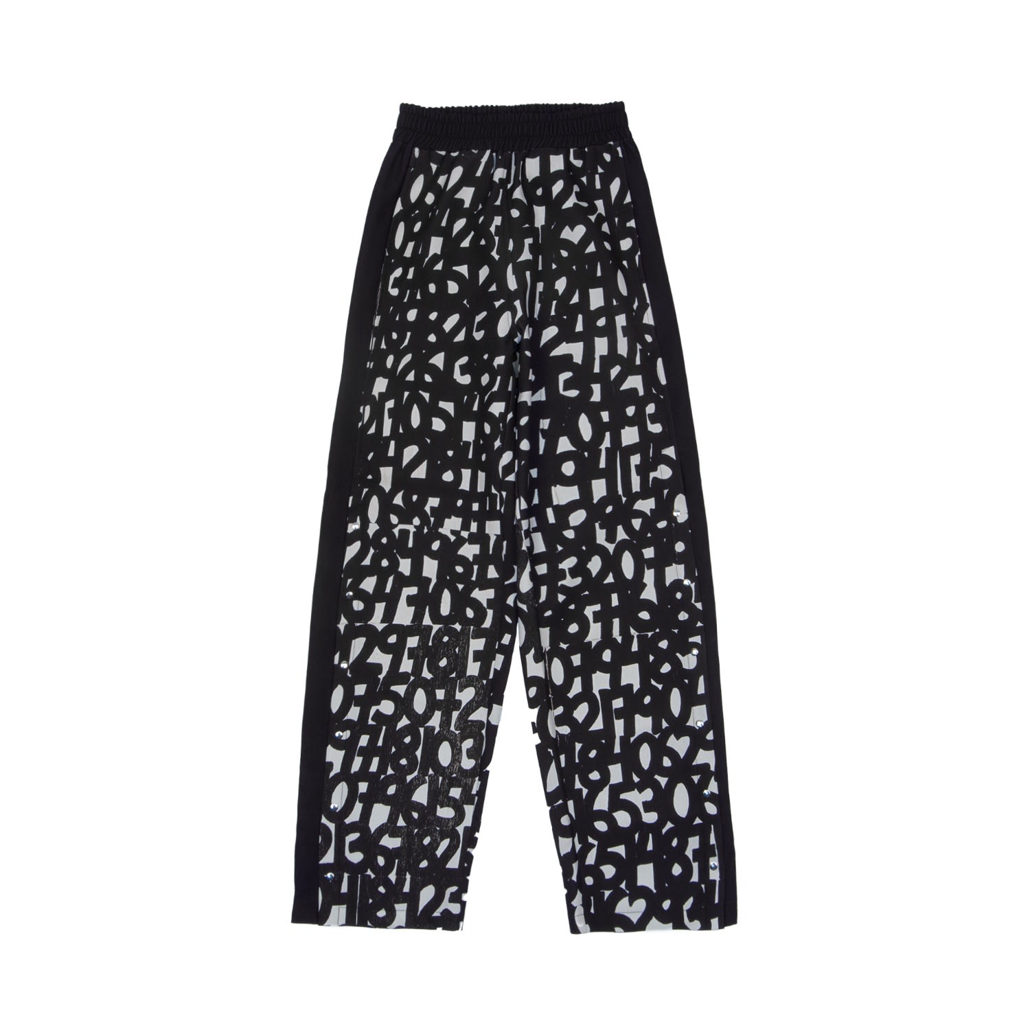 Mysimplicated Women's Black / White Pants With Lateral Snap Buttons In Numbers Design - Recycled Fabric W In Black/white