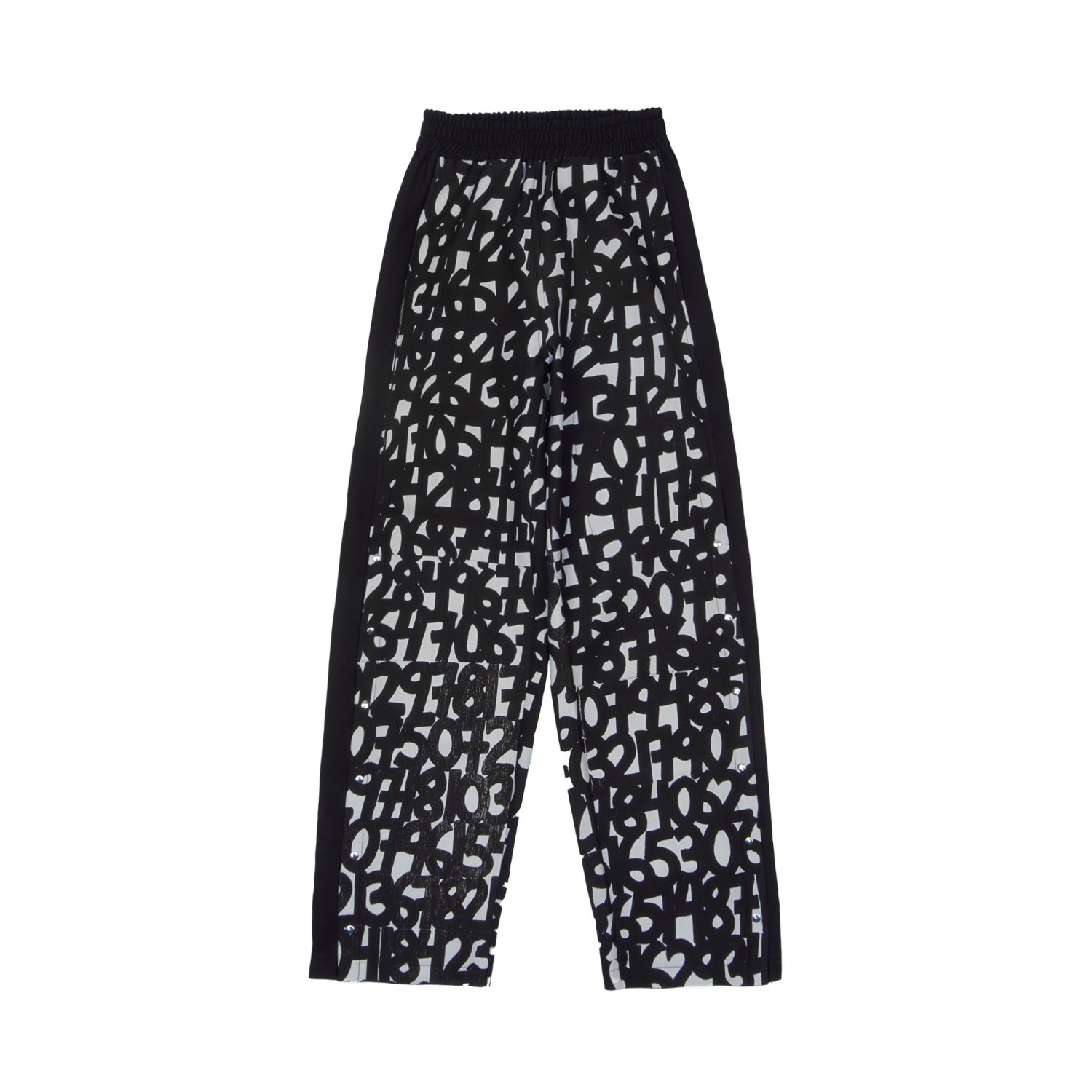 Women’s Black / White Pants With Lateral Snap Buttons In Numbers Design - Recycled Fabric W Extra Large Mysimplicated