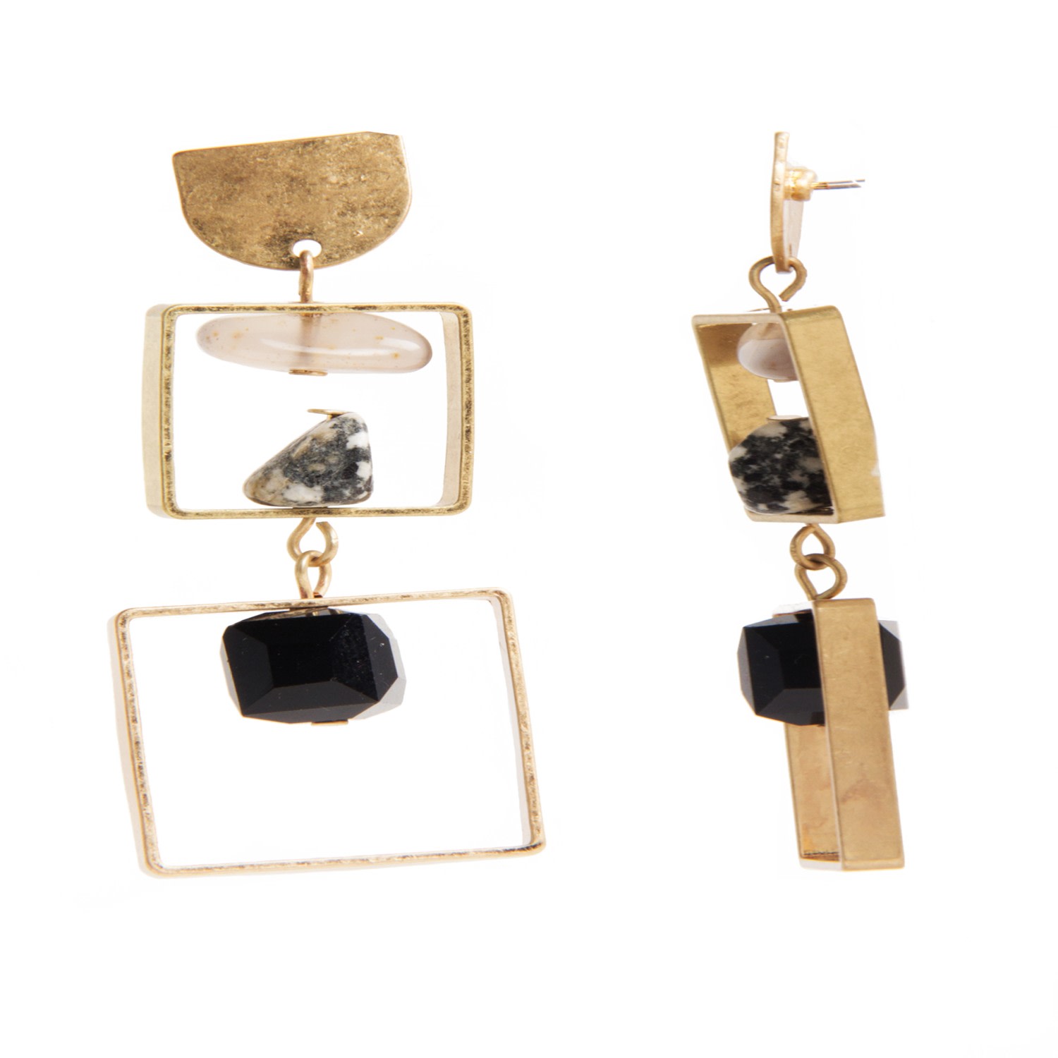 Women&rsquo;s Bead And Stone Square Dangle Black Earrings | Saachi