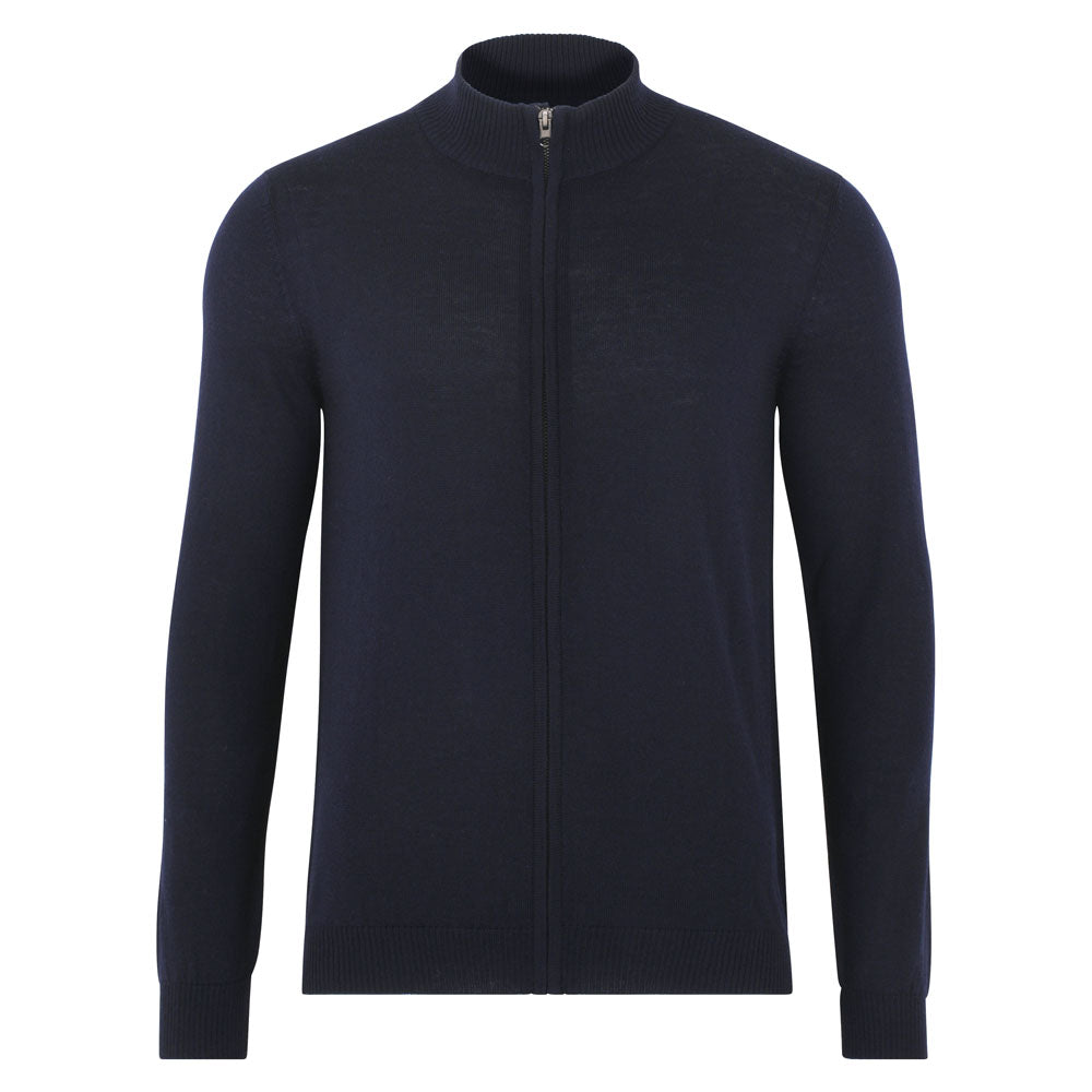 Blue Mens Lightweight Extra Fine Merino Zip Through Jumper - Navy Large Paul James Knitwear