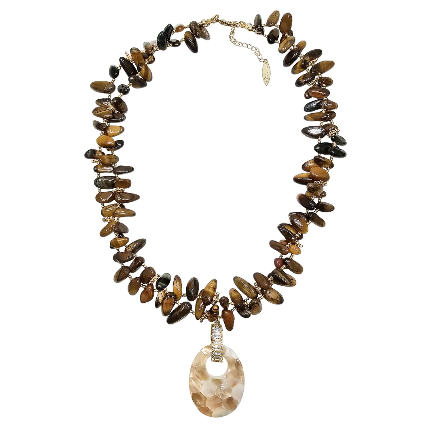 Farra Women's Brown Classical Tigereye With Shell Pendant Necklace In Brown