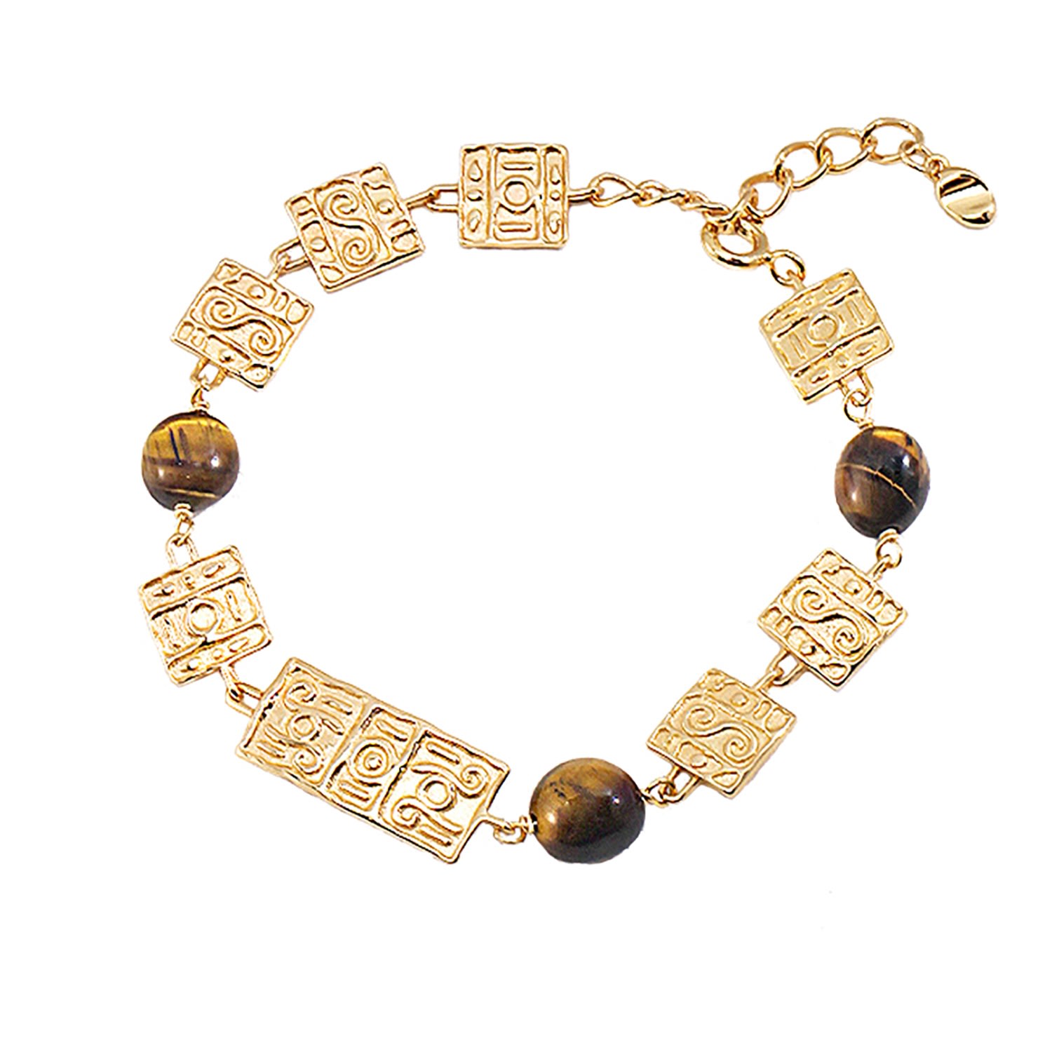 Women’s Brown Antique Style Tiger Eye Stone With Sterling Silver Plated Gold Bracelet Ms. Donna