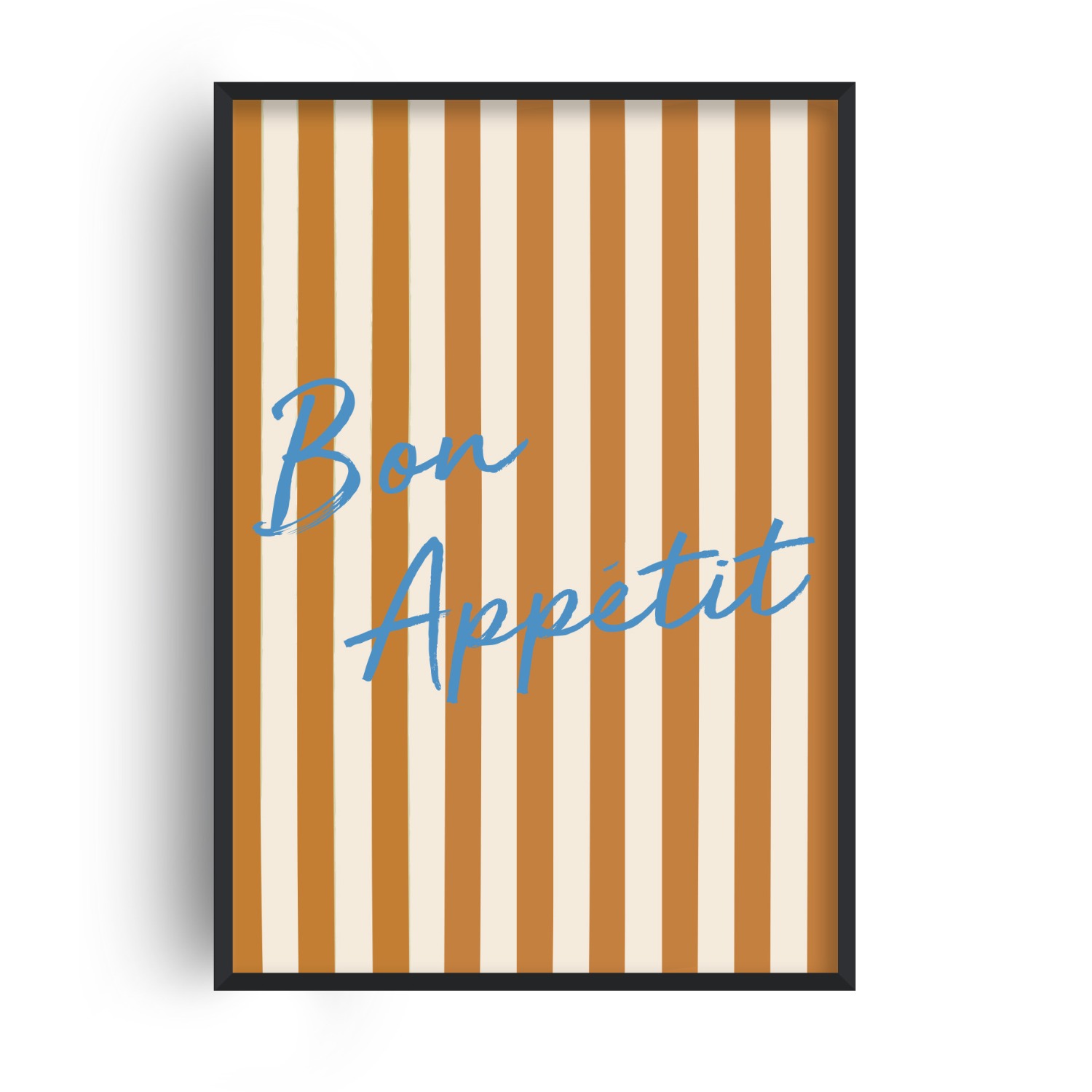 Fanclub Blue / Brown Retro Striped Bon Appetit Kitchen Art Print In Brown