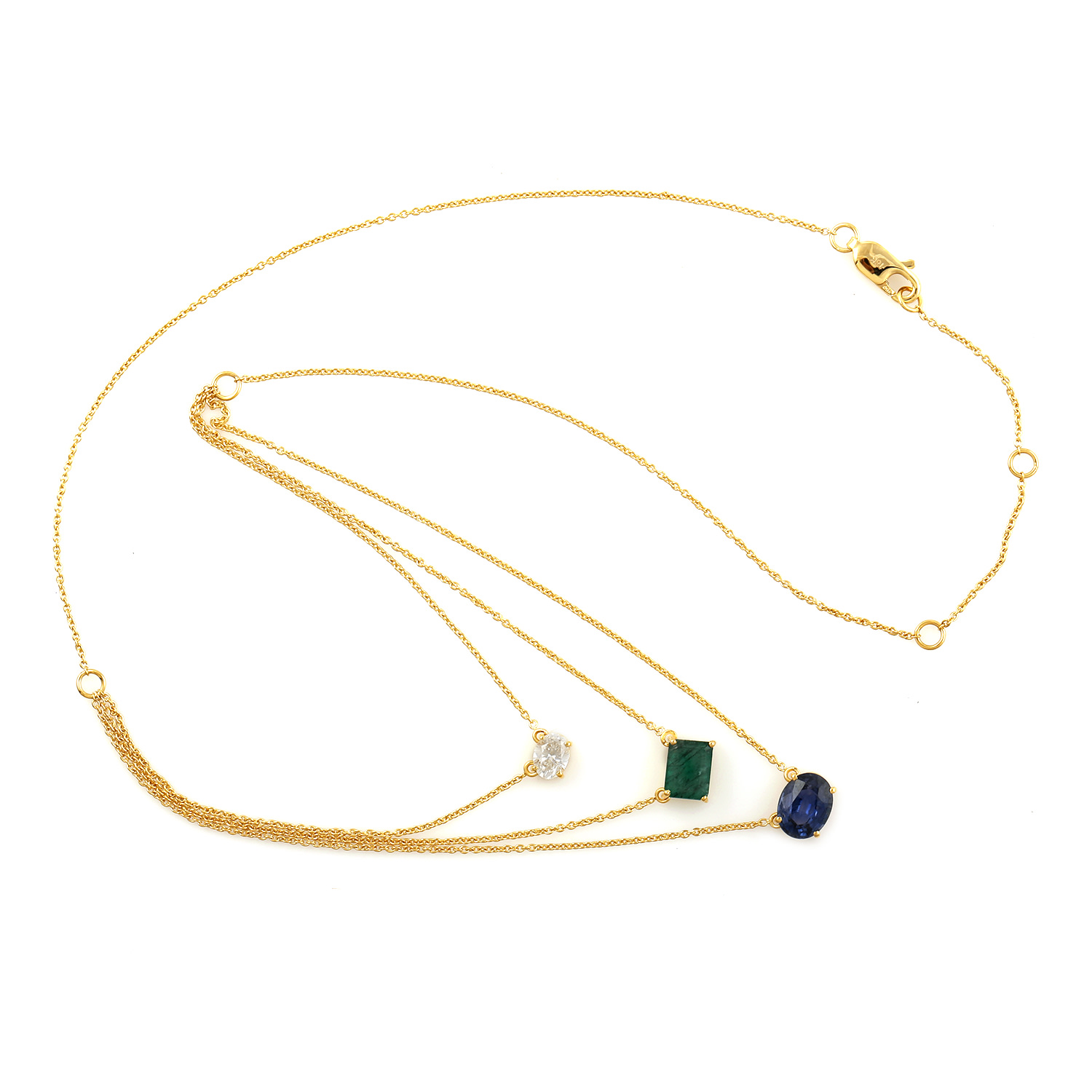 Women’s Gold / Green / White 18K Gold Natural Diamond & Blue Sapphire With Emerald 3 Stone Choker Necklace Artisan