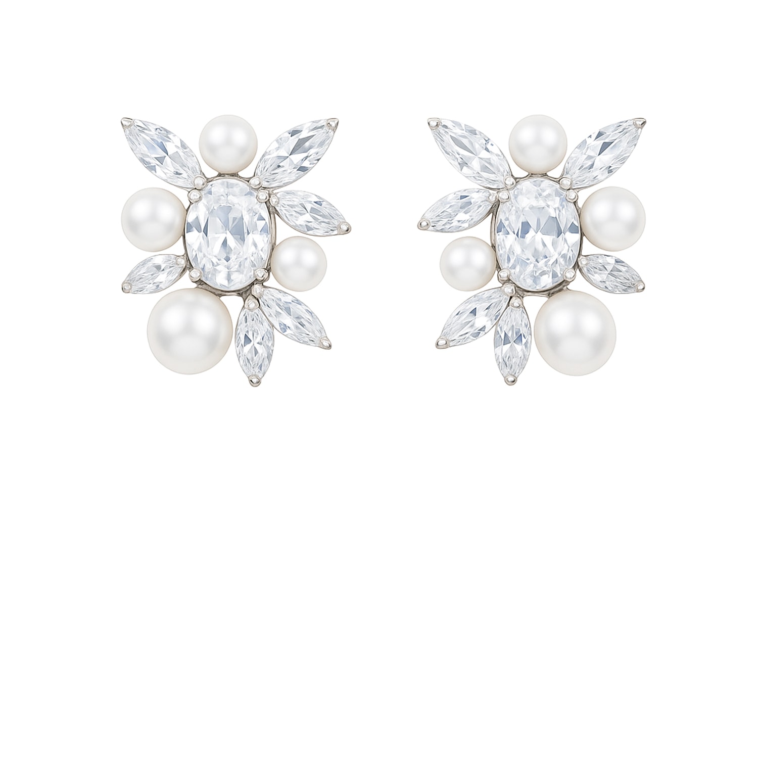 The Gala Women's Silver Crystal & Pearl Blossom Stud Earrings In White