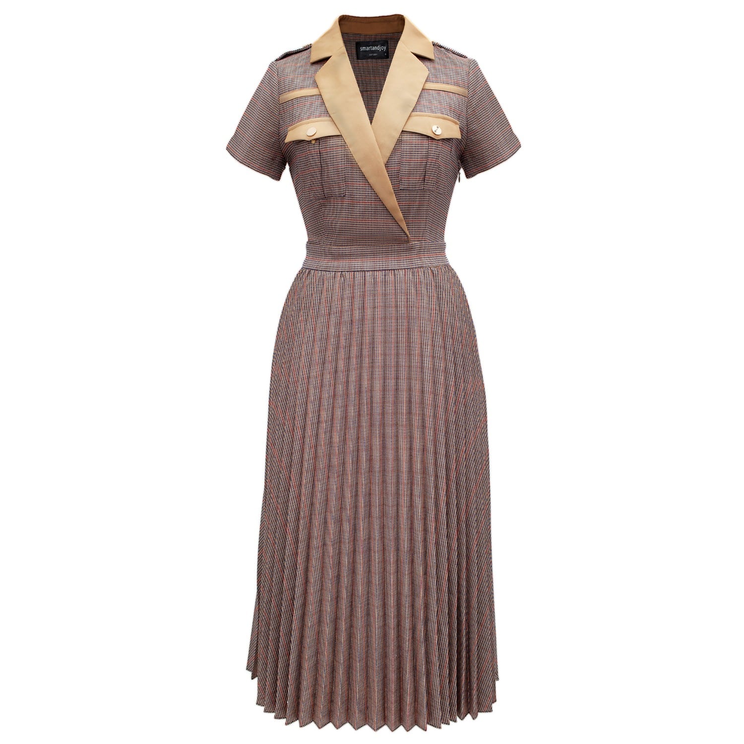 Smart And Joy Women's Brown Prince Of Wales Fabric Pleated Dress