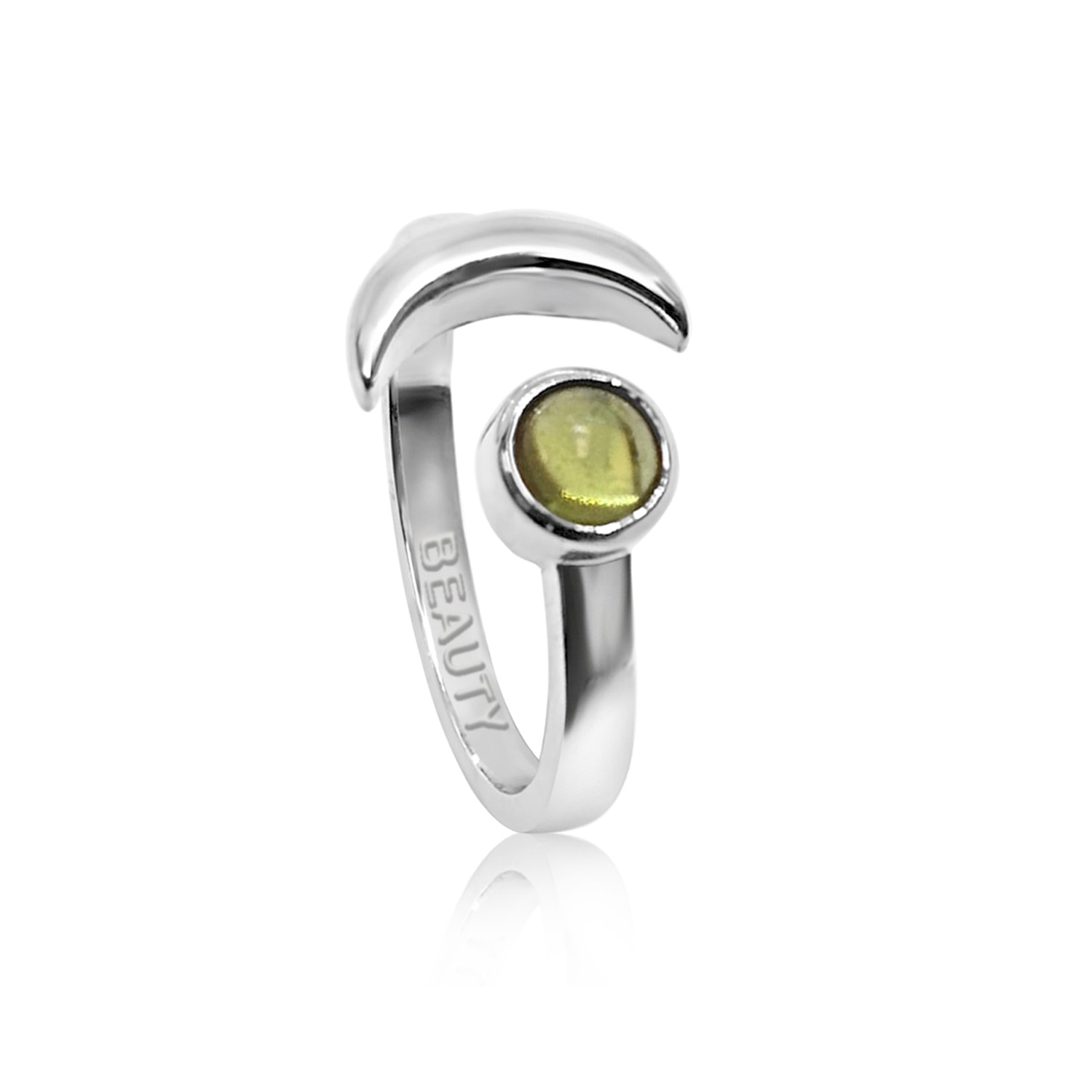 The Jewellery Store London Women's Green / Silver Adjustable August Beauty Birthstone Ring In Sterling Silver- Peridot