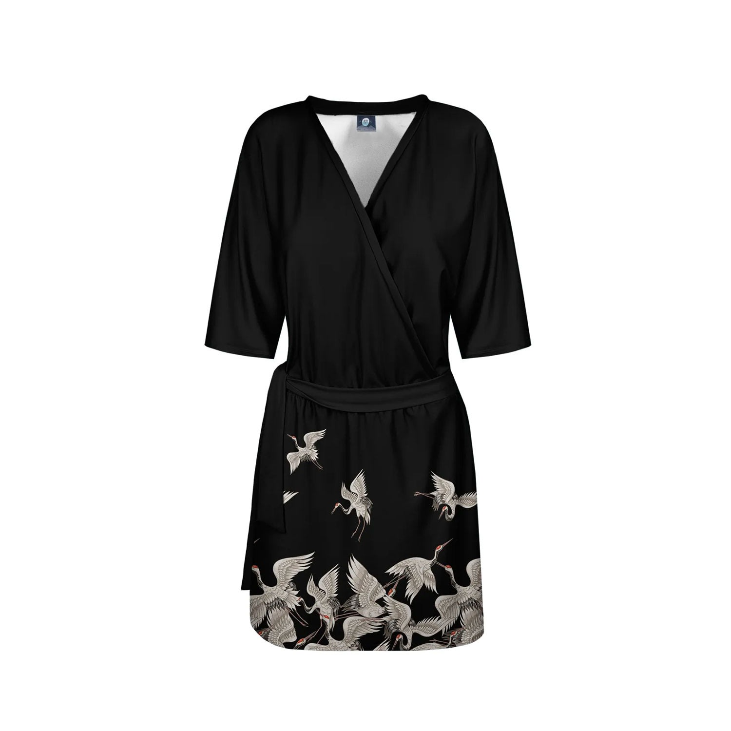 Women's Black Cranes Envelope Dress | Extra Large | Aloha from Deer