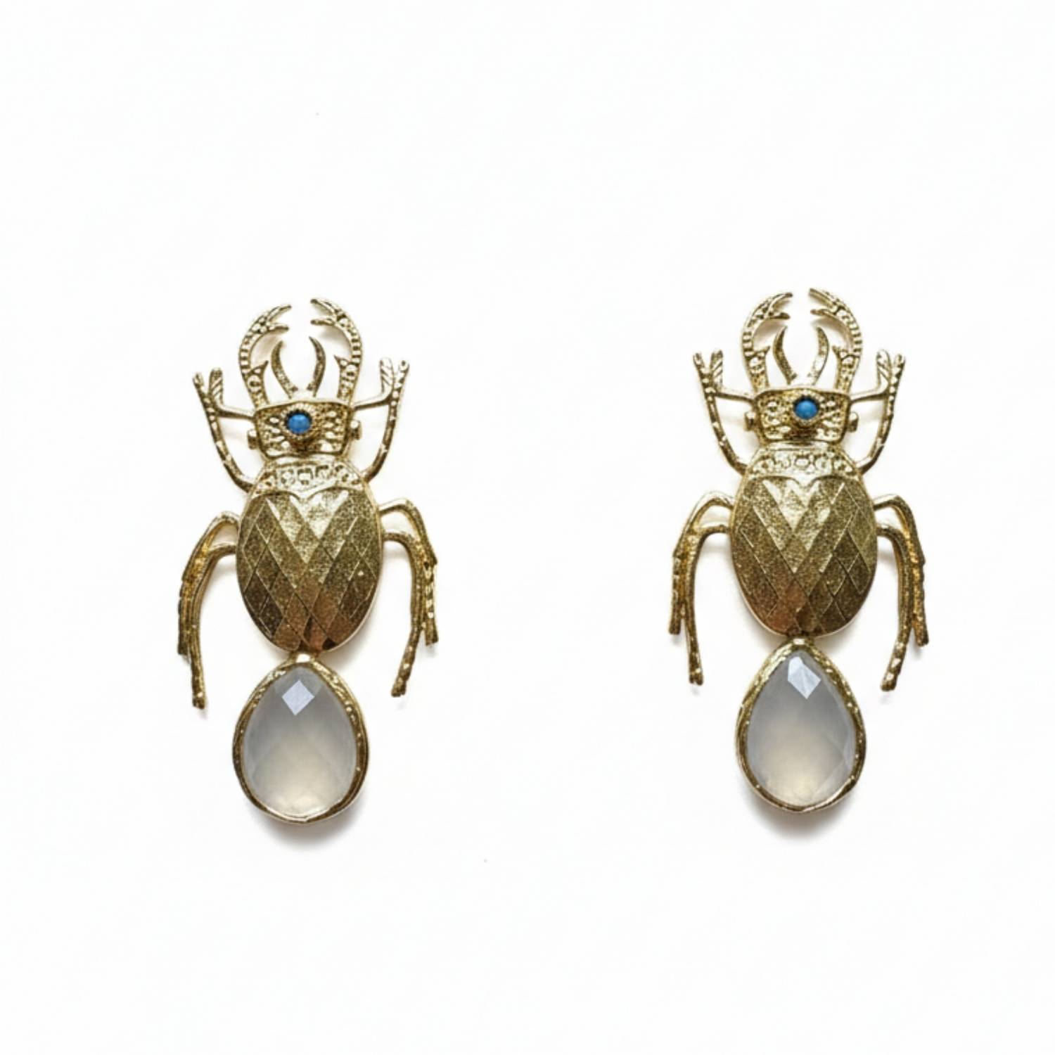 Silver & Elegant Co. Women's Gold The Rose Quartz Scarab Earrings