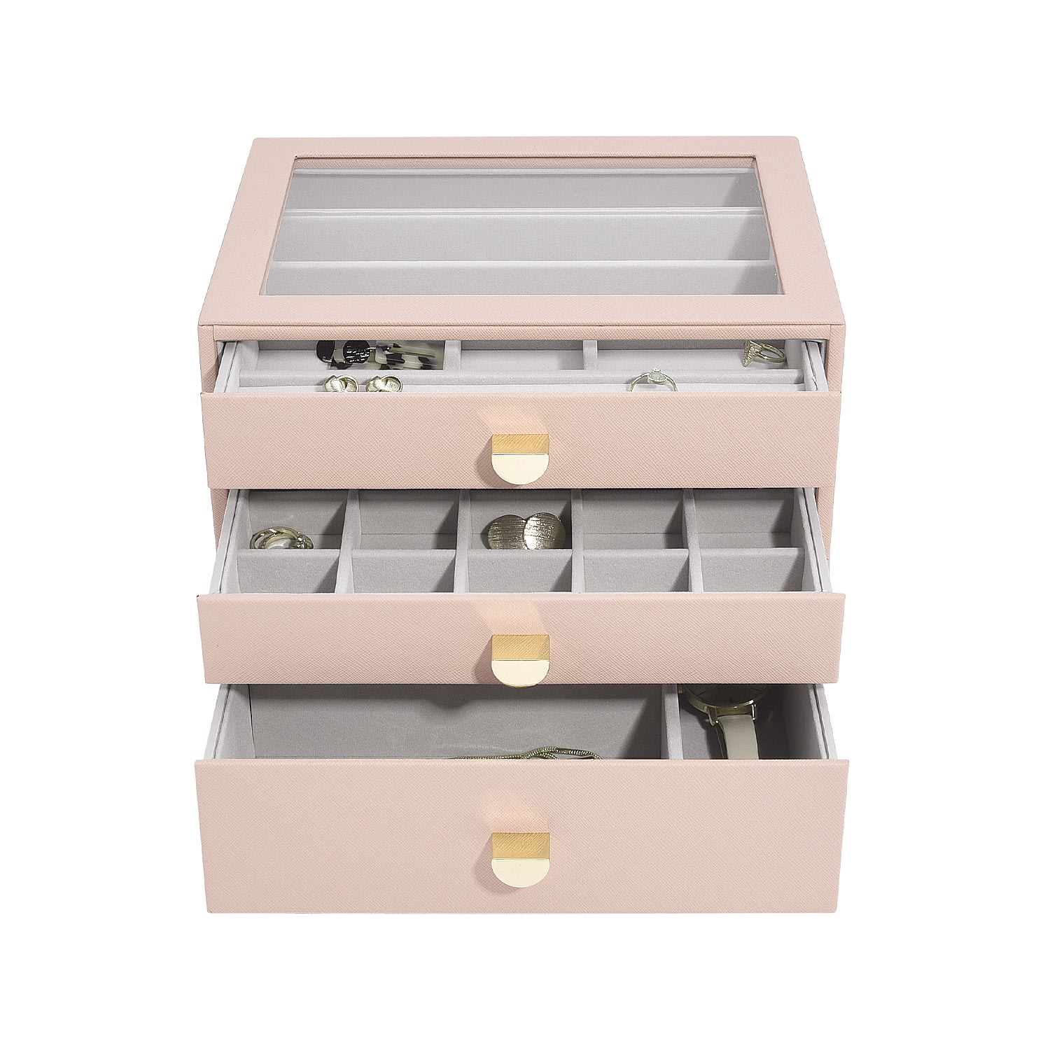 Stackers Women's Orange  Blush Pink Classic Jewelry Box With Drawers In Pink