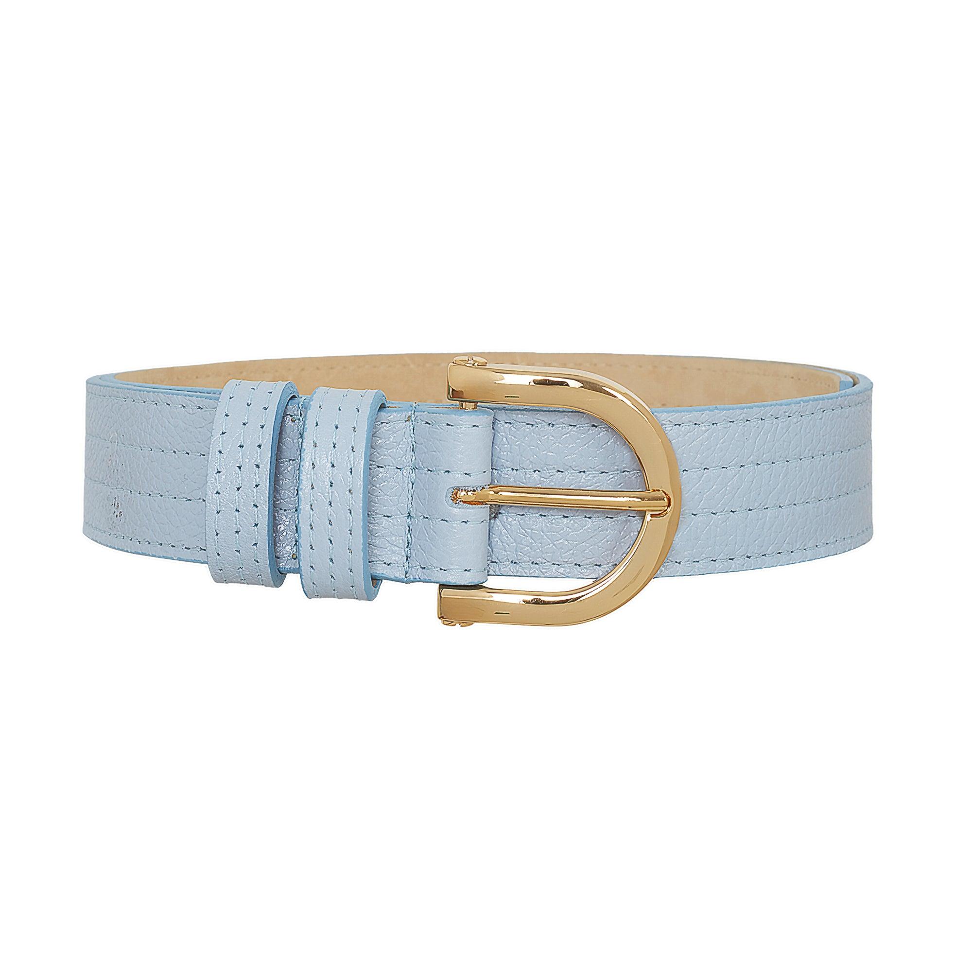Beltbe Women's Arch Gold Metal Buckle Leather Belt - Baby Blue In Blue