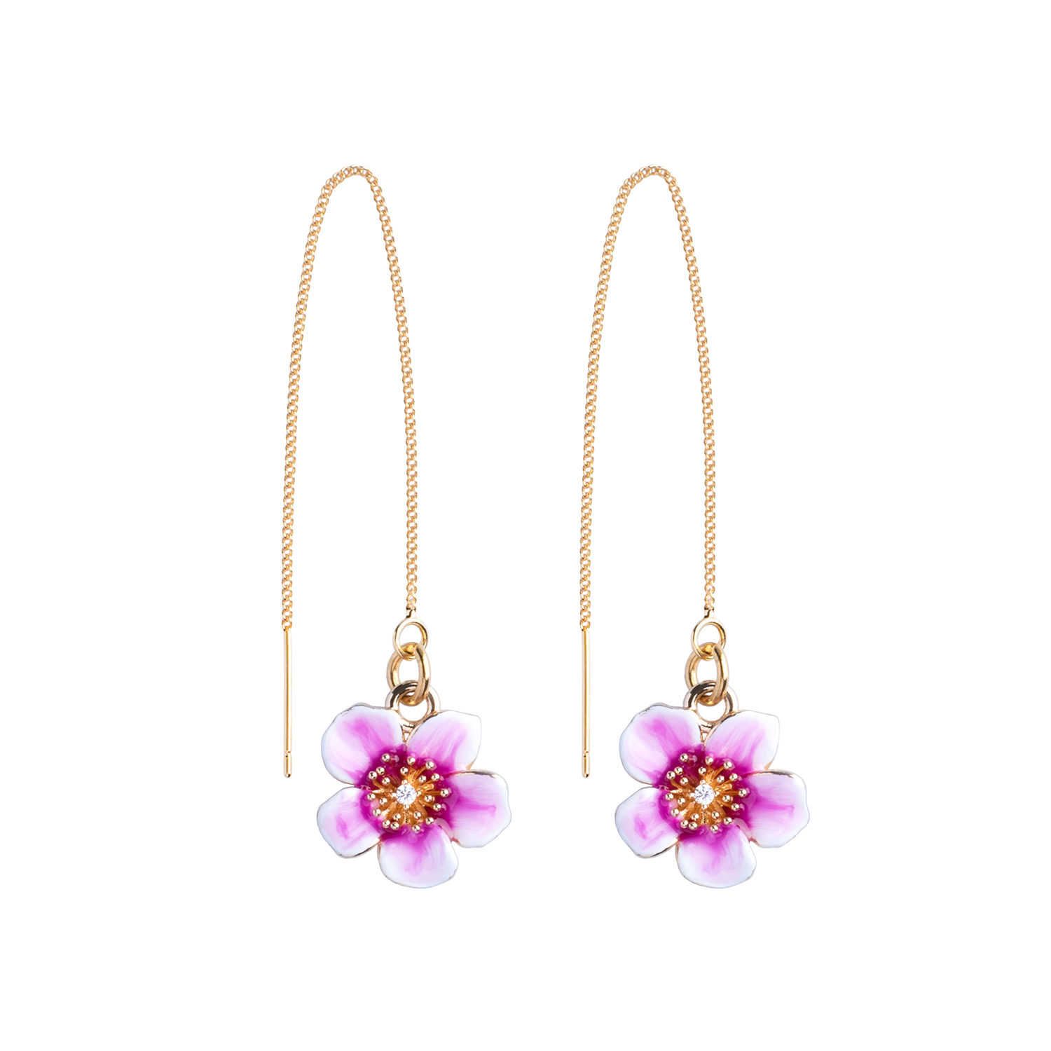 My Little Nature Women's Pink / Gold Plumeria Flower Threads Earrings - Dangle Earrings With Flower Charm In Gold