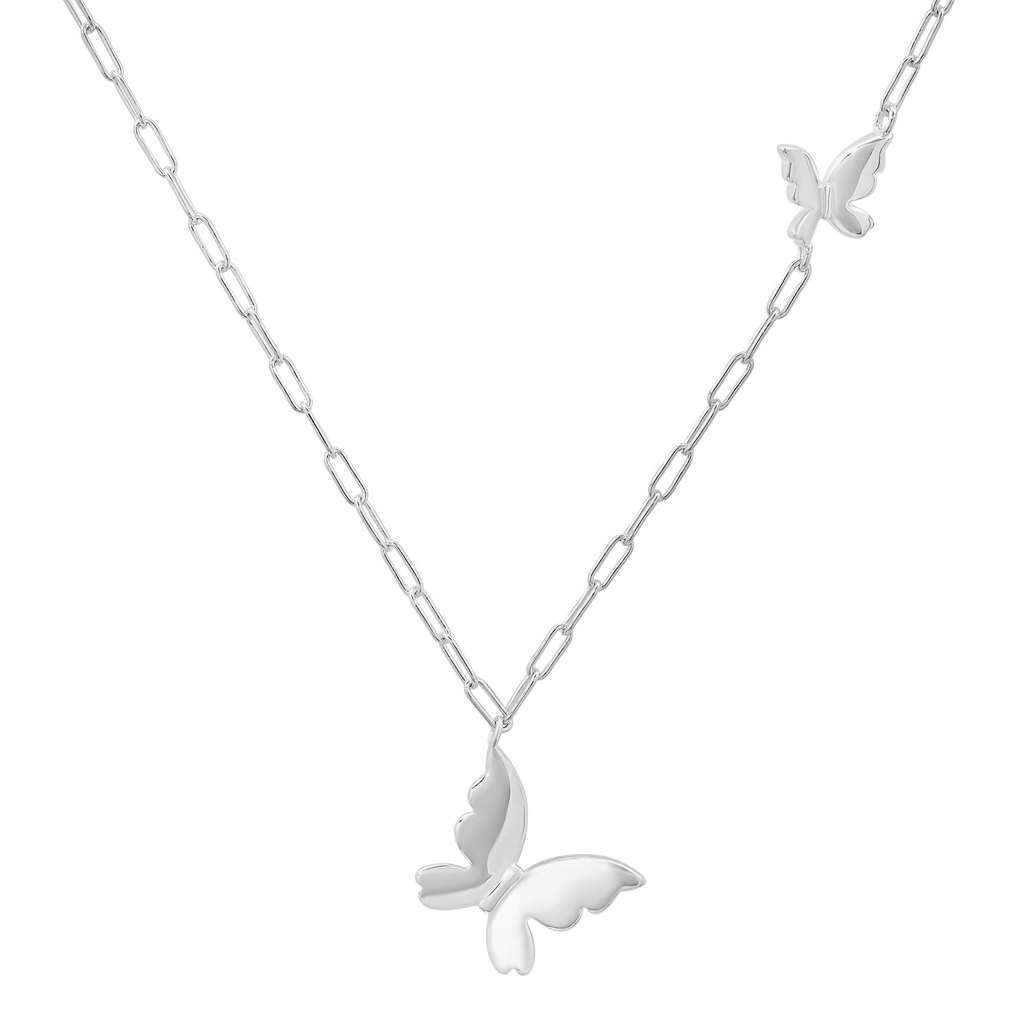Women’s Petite Paper Clip Floating Butterfly Necklace In Sterling Silver Kylie Harper