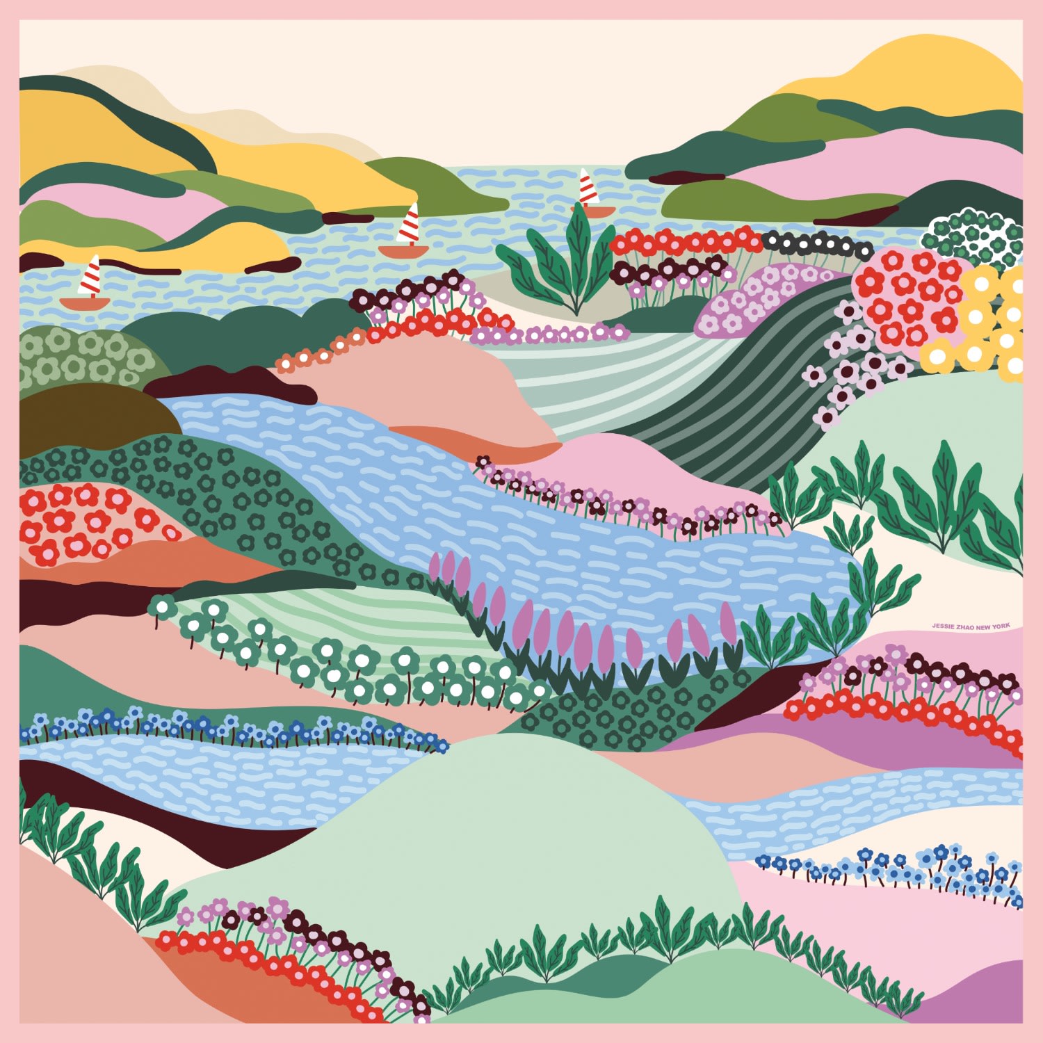 Jessie Zhao New York Double Sided Silk Scarf Of Summer In Multi