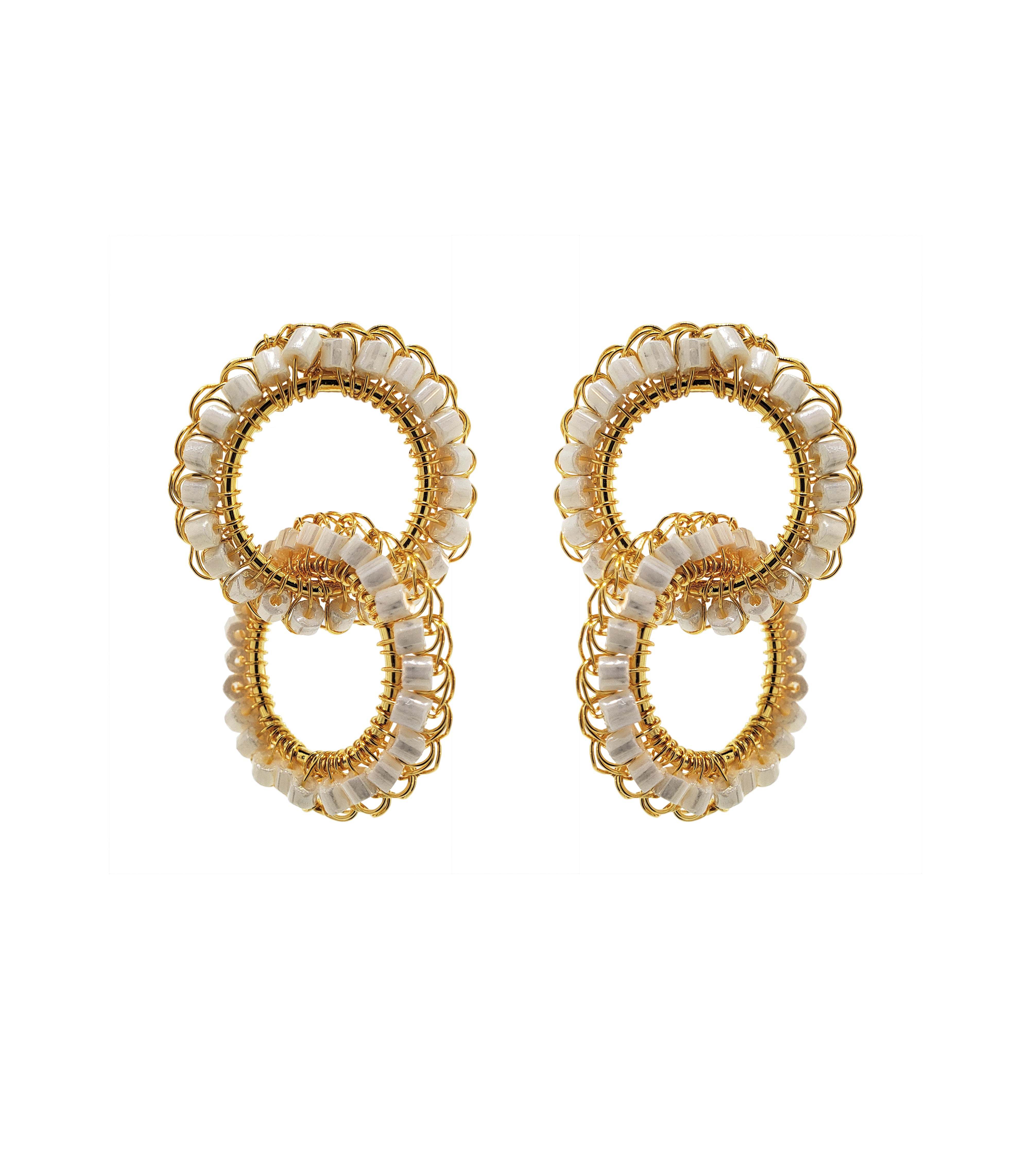 Lavish By Tricia Milaneze Women's Gold / White White & Gold Nova Handmade Earrings