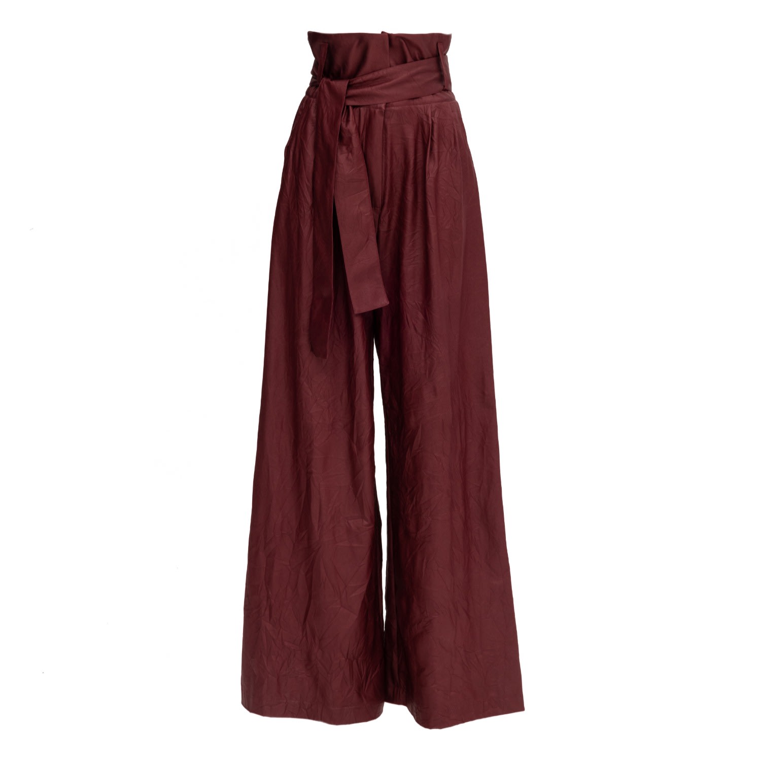 Women’s Red Burgundy Faux Leather High Waist Long Wide Leg Trousers Medium Julia Allert