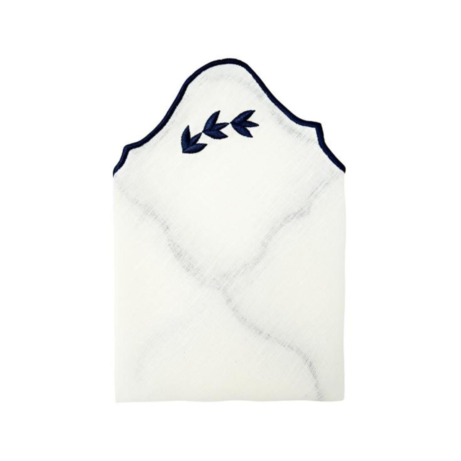 Km Home Collection Navy Leaves Embroidery Linen Napkin Set Of 2 In Blue