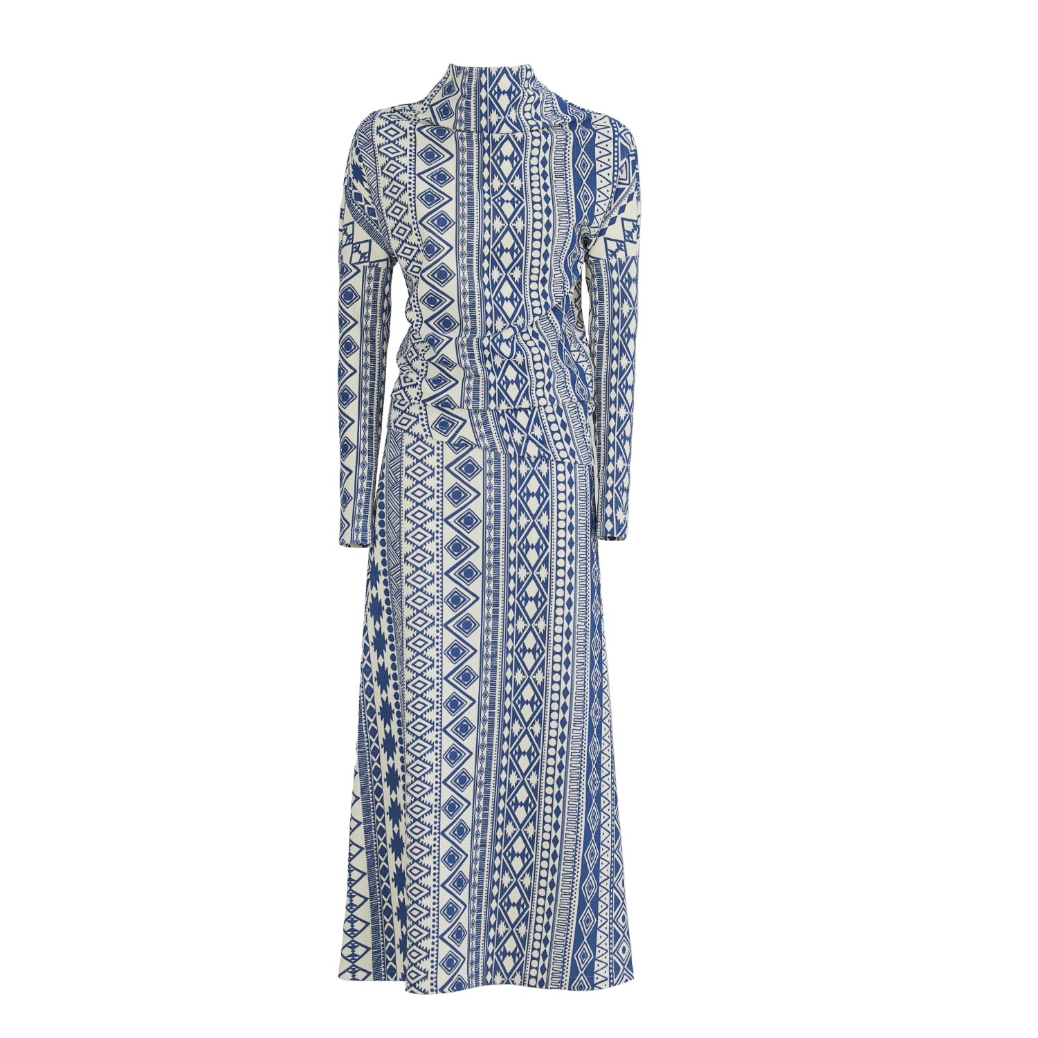 Women’s Blue / White Textured Fabric Suit Asymmetric Blouse & Basic Skirt Printed Small Julia Allert