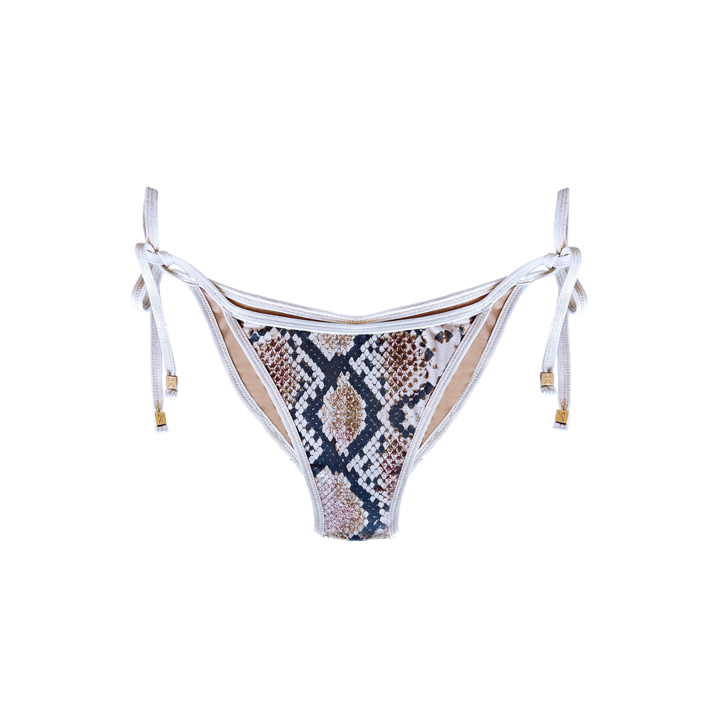 Women’s Gold / Brown / Neutrals Ibiza Snake Print Bikini Bottom With Gold Tie-Side Straps Pia Extra Small Elin Ritter Ibiza