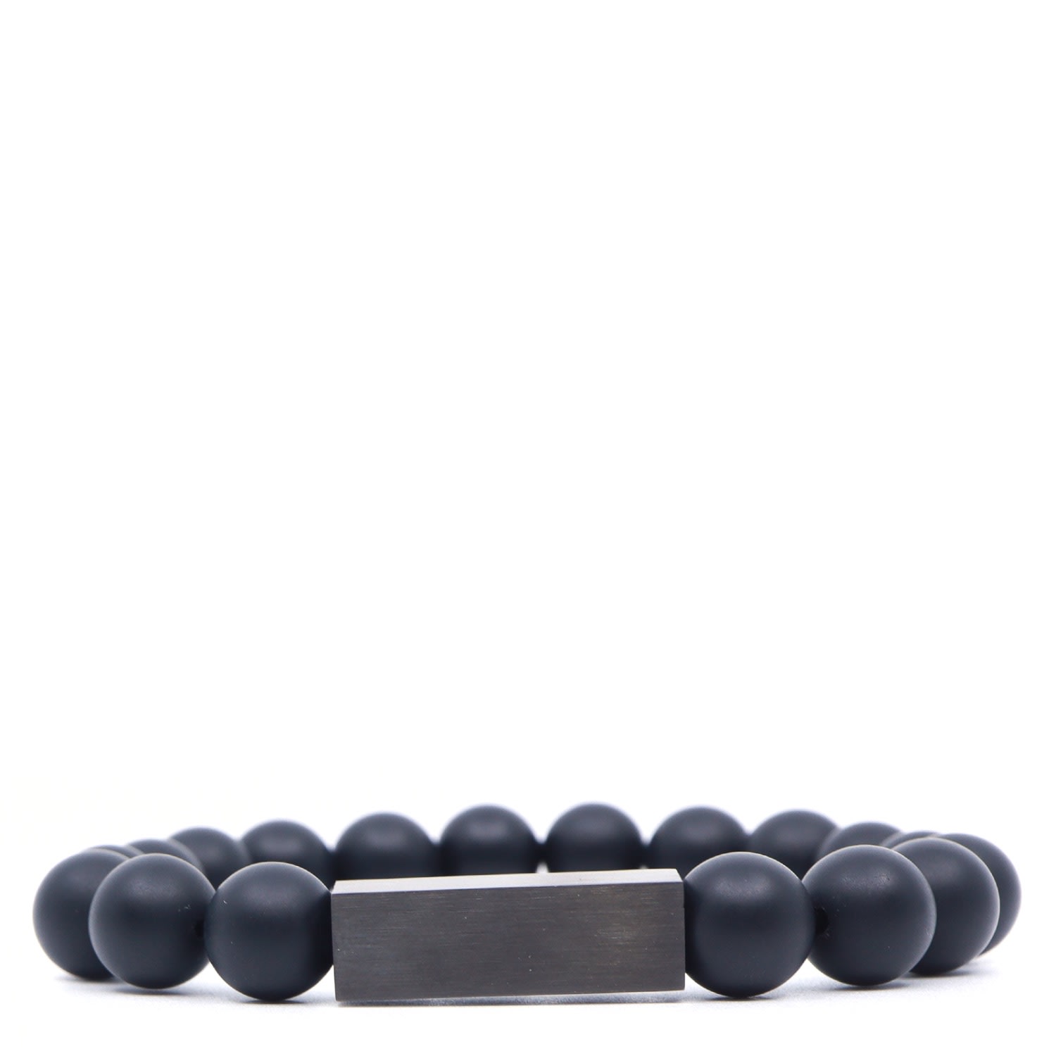 Shar Oke Men's Matte Black Onyx & Black Stainless Steel Bar Beaded Bracelet