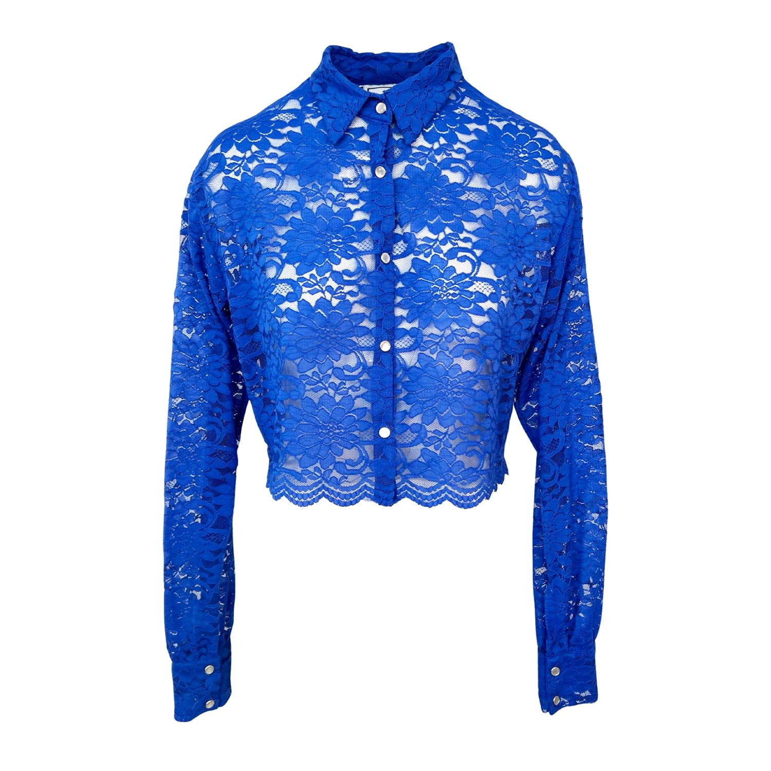 L2r The Label Women's Cropped Shirt - Stretchy Blue Lace